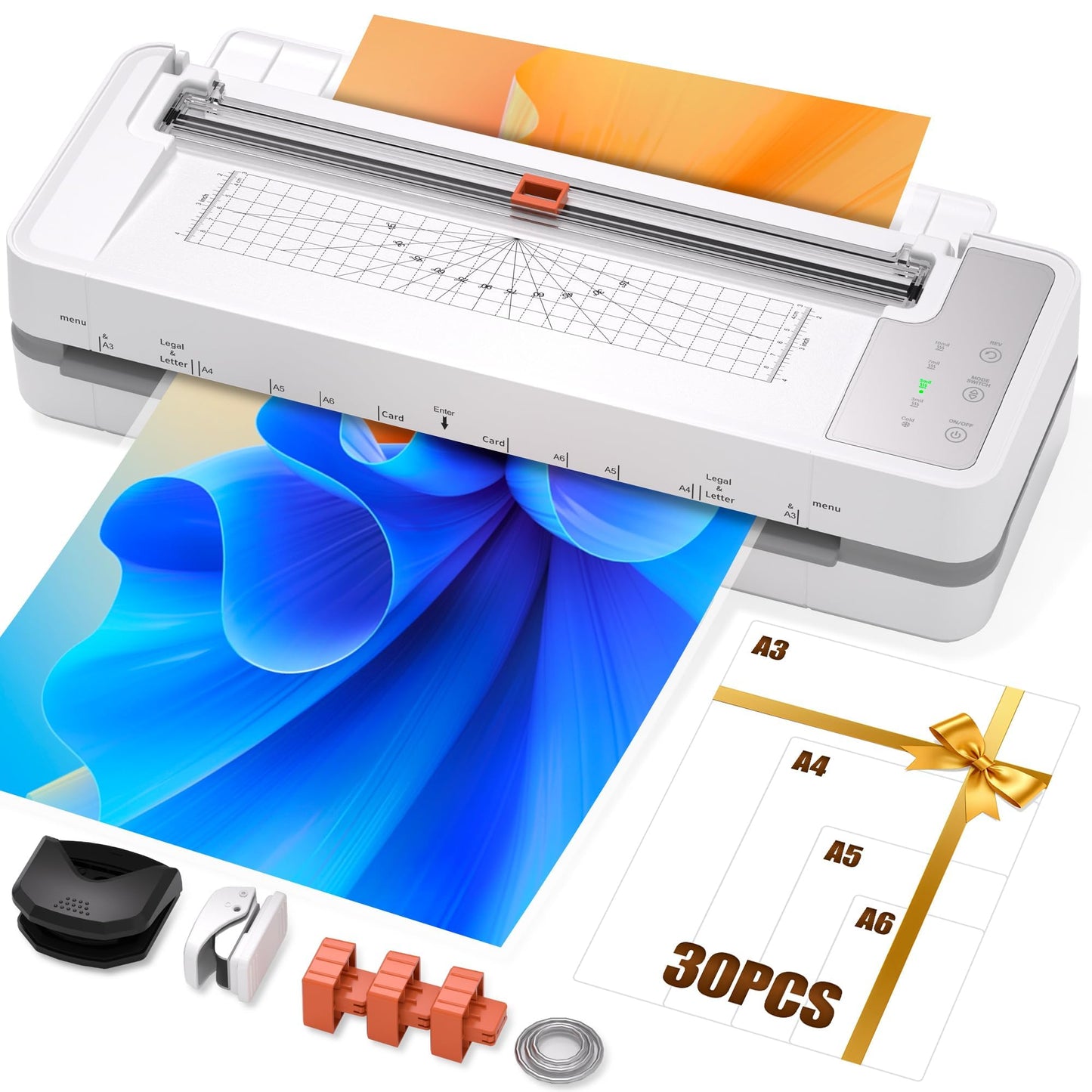 13" 4-Roller Commercial Laminator Machine, Fast 55s Warm-Up&1000mm/min Laminating Speed for Laminating 11x17&A3 Size,Includes 30 Sheets for Office,School(White)