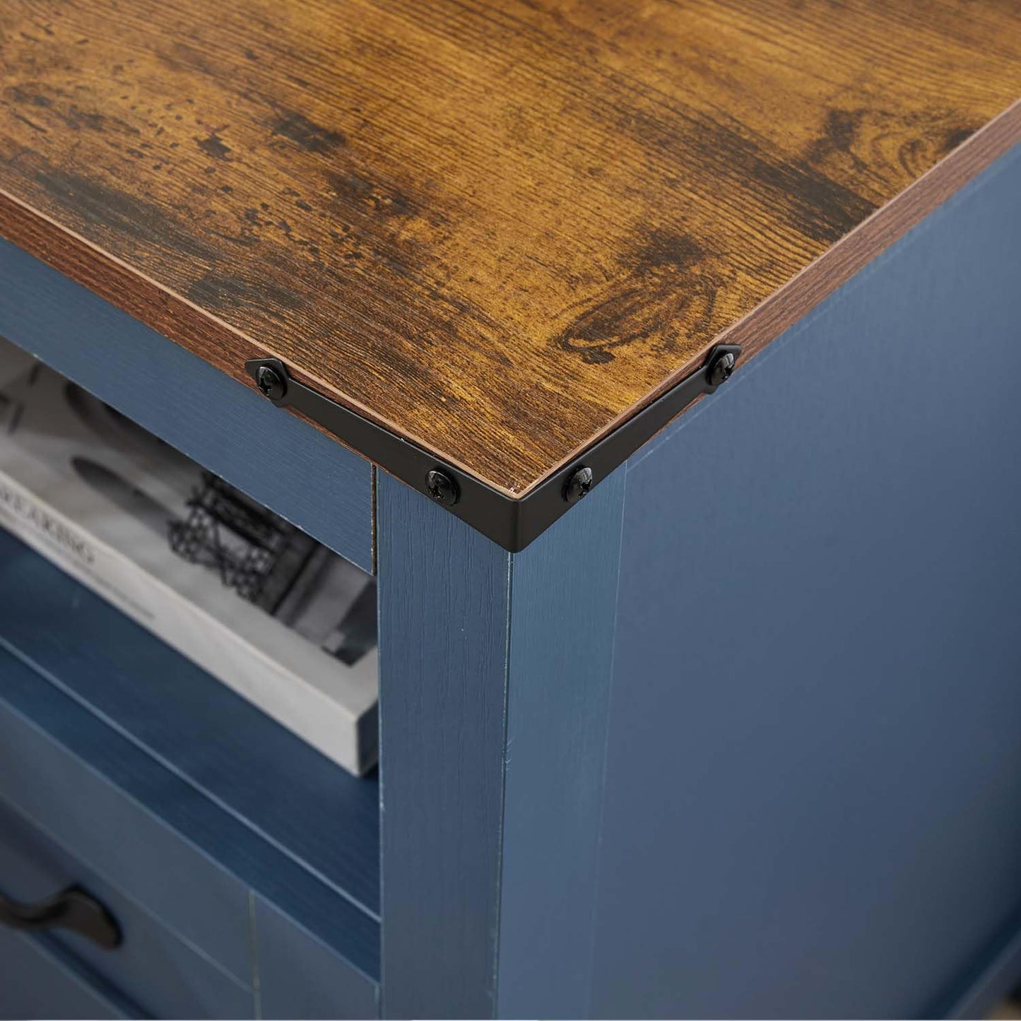 Stabrech Farmhouse Night Stand Set of 2, Rustic Blue Nightstand for Bedroom, End Tables Without Charging Station, Bedside Table with Drawers, Wood Bedside Cabinet Dresser
