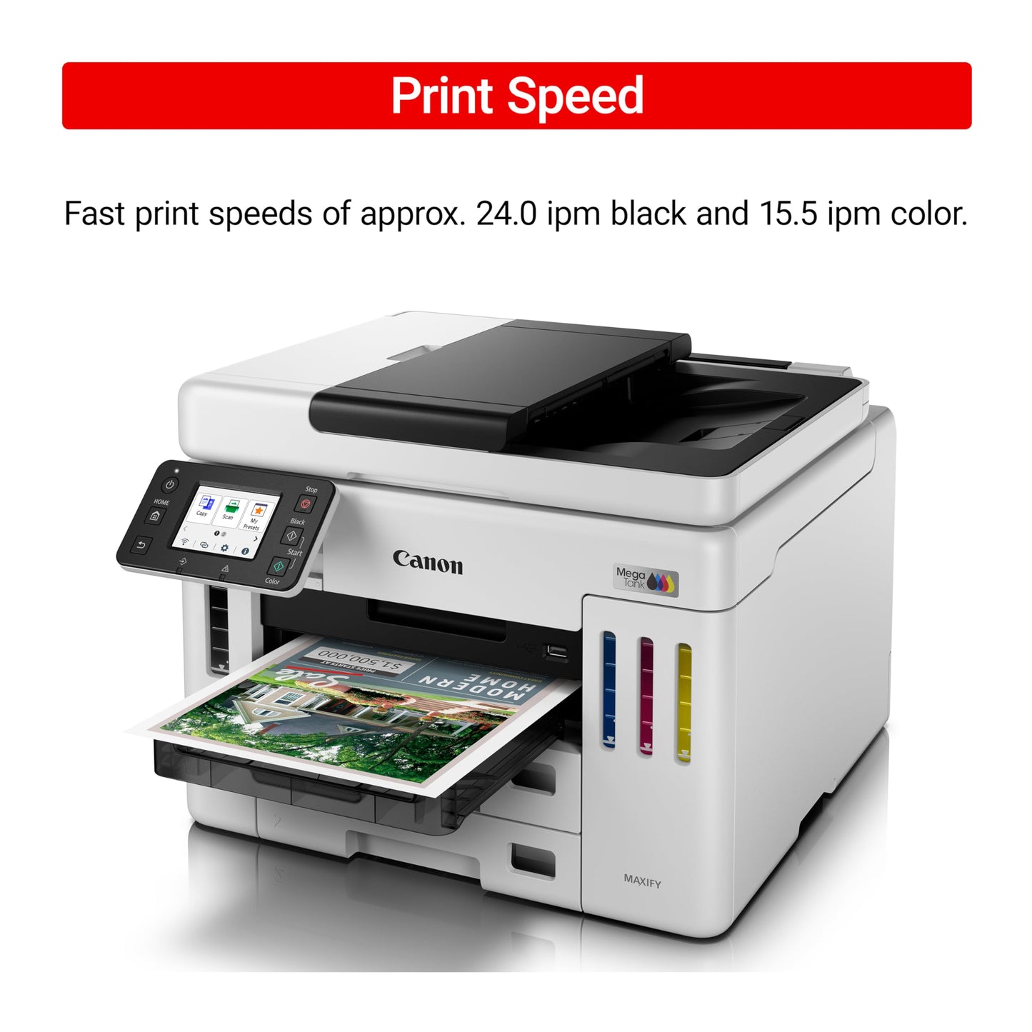 Canon Megatank GX7120 Wireless All-in-One Printer, Print, Copy, Scan and Fax with 2.7" LCD Touch Screen and Auto Document Feeder, White