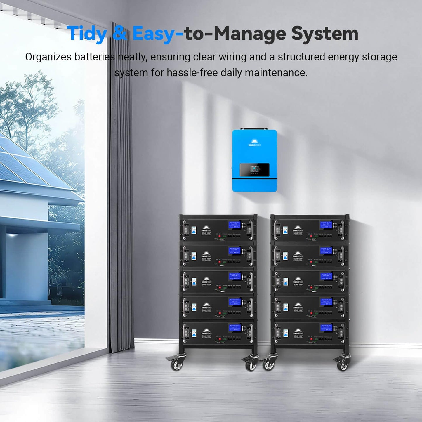 SUNGOLDPOWER 3U Server Rack 5-Layer with Wheels, Compatible with 48V 100Ah Rack Batteries, Universal Rack, Ventilation Design, Stackable, Ideal for Home Solar and Energy Storage