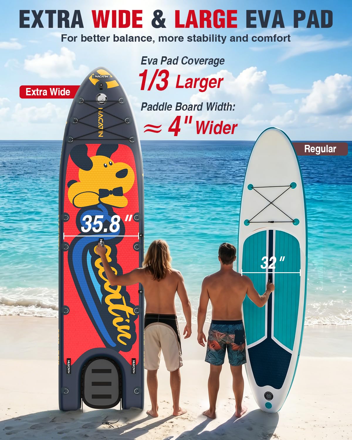 NACATIN Inflatable Stand Up Paddle Board - Premium SUP Board with Dog Ramp Kit, Complete SUP Set Paddle Boards for Adults with Single/Double Paddle, Backpack, Suitable for Paddle Boarding with Dog
