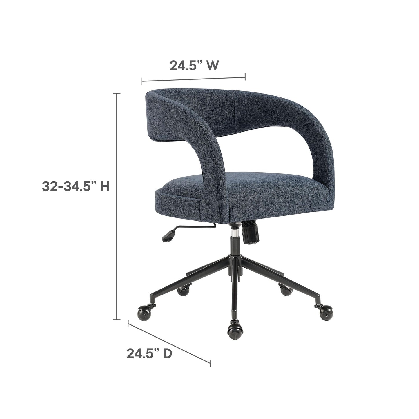 Modway Pinnacle Upholstered Office Chair in Slate Blue Slub Weave Fabric – Adjustable Height Barrel Office Armchair with Rolling Wheels – Home Office, Study, or Bedroom Desk Chair