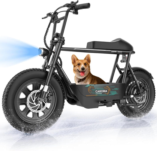 Caroma Peak 560W Electric Scooter with Seat, 16" Fat Tire Electric Scooter for Adults & Teens, 15 Miles Ranges 20MPH Max Speed, Electric Motorcycle for Commuting with Basket