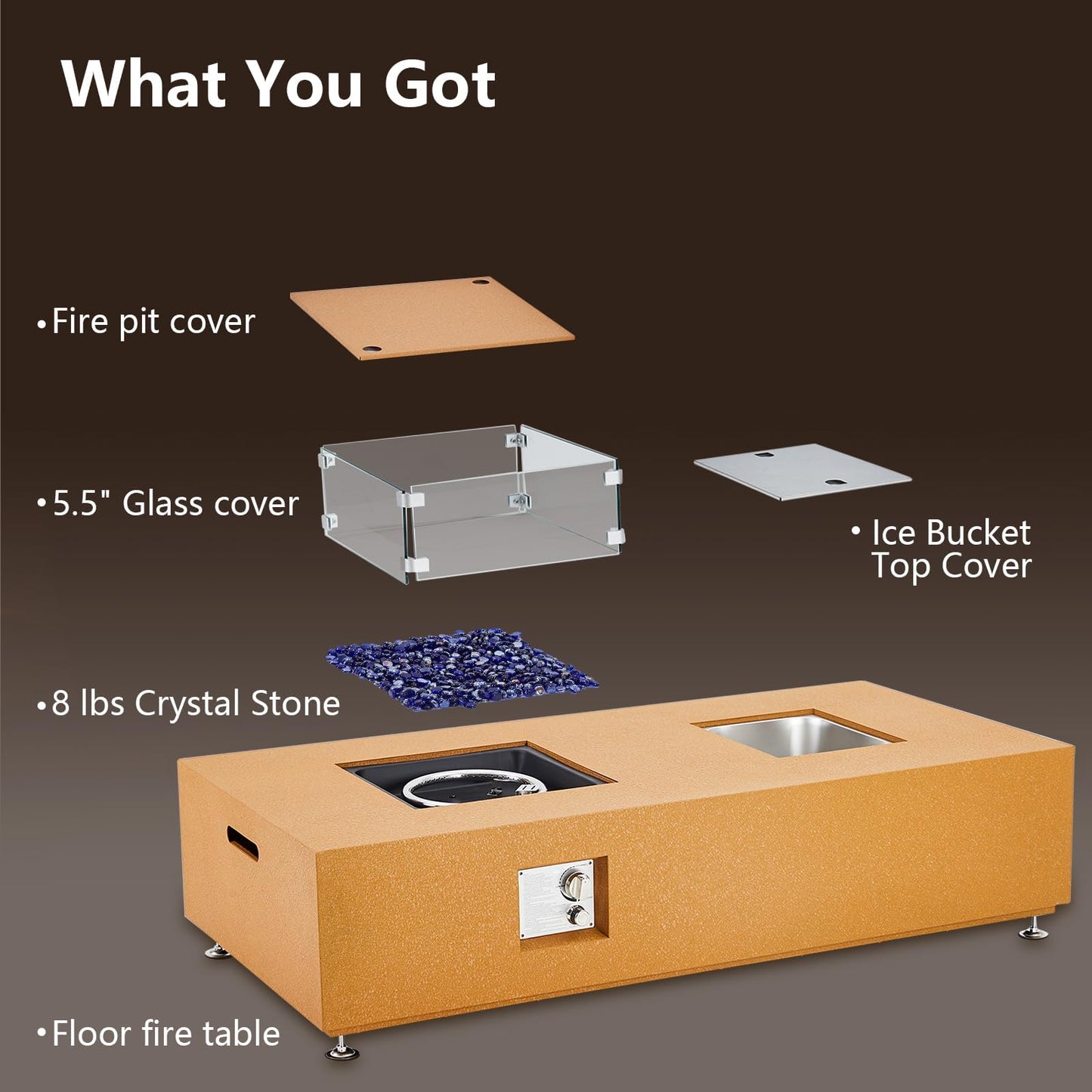 56" Propane Fire Pit Table with Ice Bucket, 50,000 BTU Dual-Use Outdoor Heater Set w/Wind Guard & Fire Glass for Patio, Backyard, Home, Parties