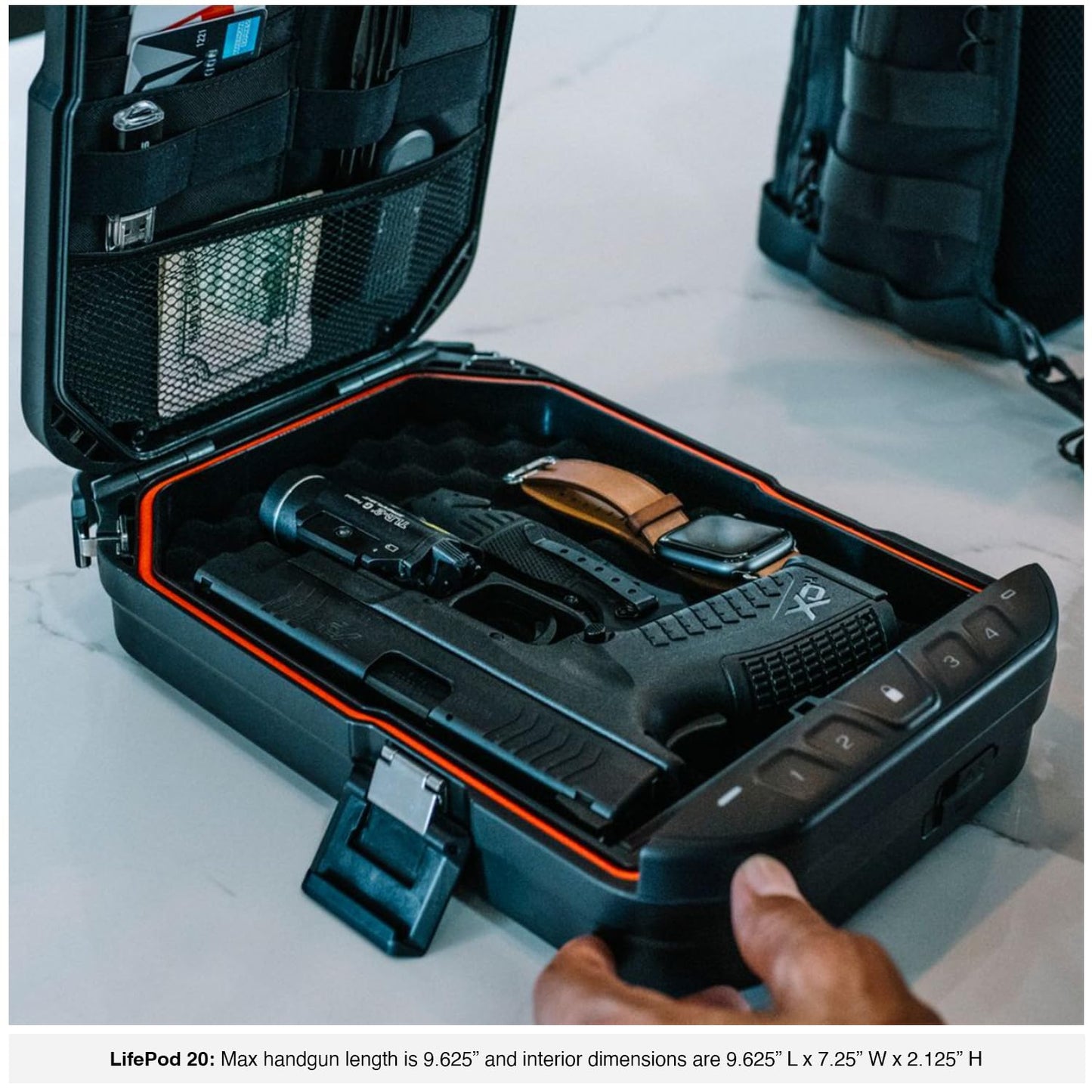VAULTEK LifePod 20 Full-Size Biometric Lockable Weatherproof Case with Built-in Lock, Steel Security Cable, & TSA Handgun Case or Car Safe, Portable Travel Pistol Safe/Covert Black/Biometric