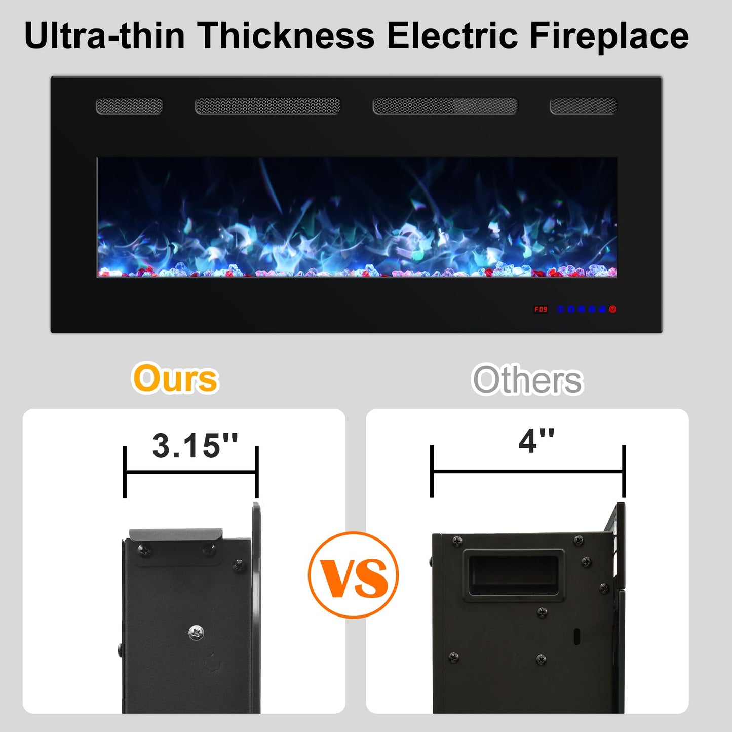 Oxhark Flame 72 Inches Electric Fireplace, Wall Mounted Fireplace Inserts Electric Heater, Flame Effects Like Real Flame, Low Noise, Timer & Thermostat Setting, 750W/1500W