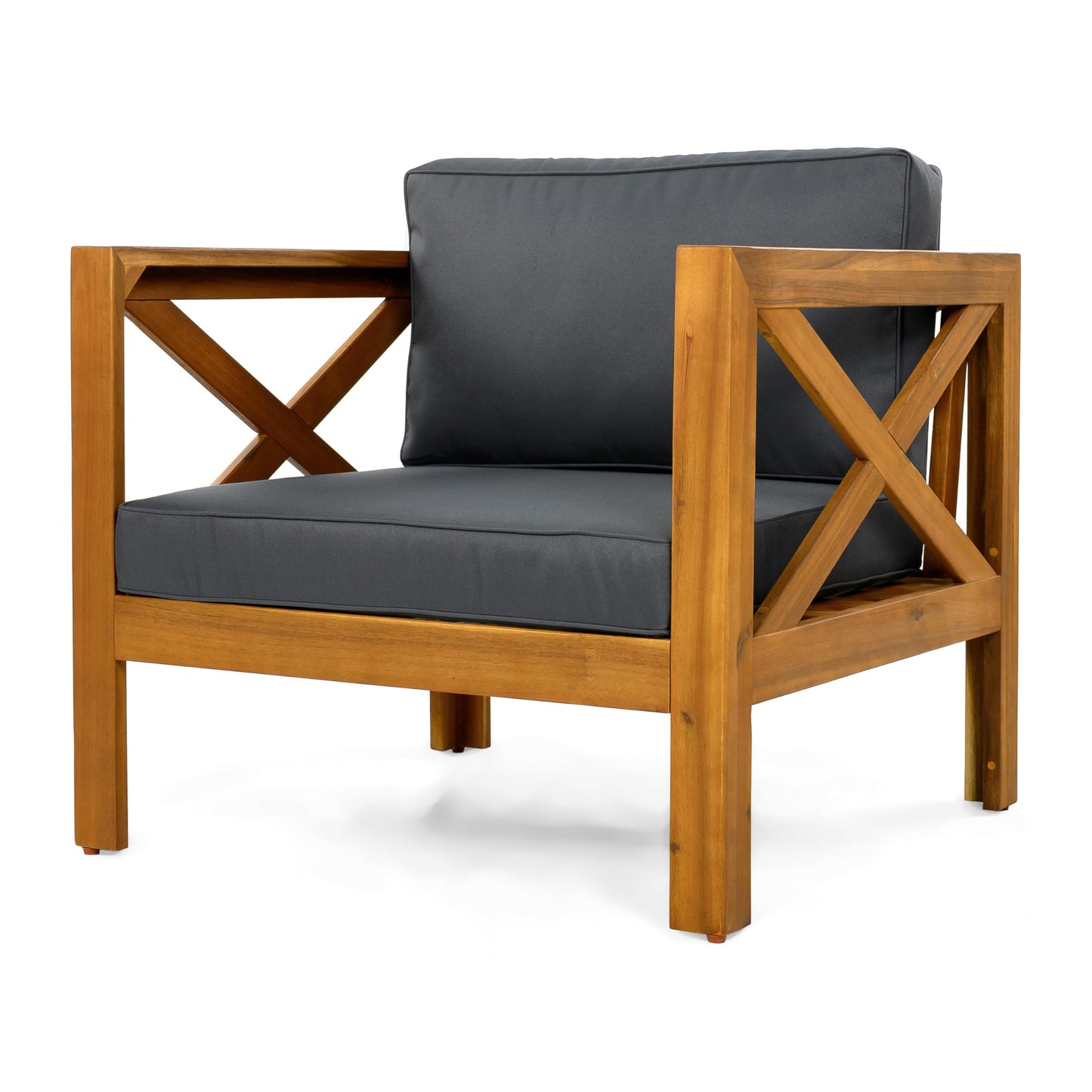 Christopher Knight Home Lucy Acacia Wood Outdoor Patio Furniture Set, 3 Pieces Patio Set, Round Side Table and ArmChairs Conversation Set with Cushion for Garden Lawn Balcony, Dark Gray + Light Teak