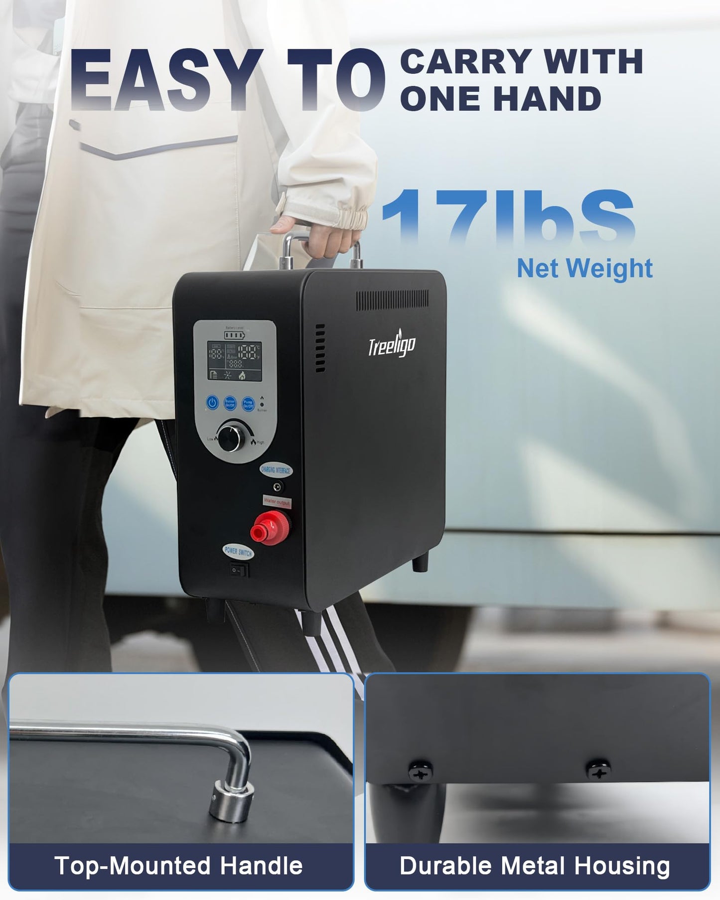 Treeligo Portable Water Heater, Propane Water Heater with Shower Pump, Max 100 Mins 3s Instant Hot 40,900 BTU, 4500mAh Rechargeable Built-in Battery for Outdoor Cleaning, Camping, Hunting, Hiking