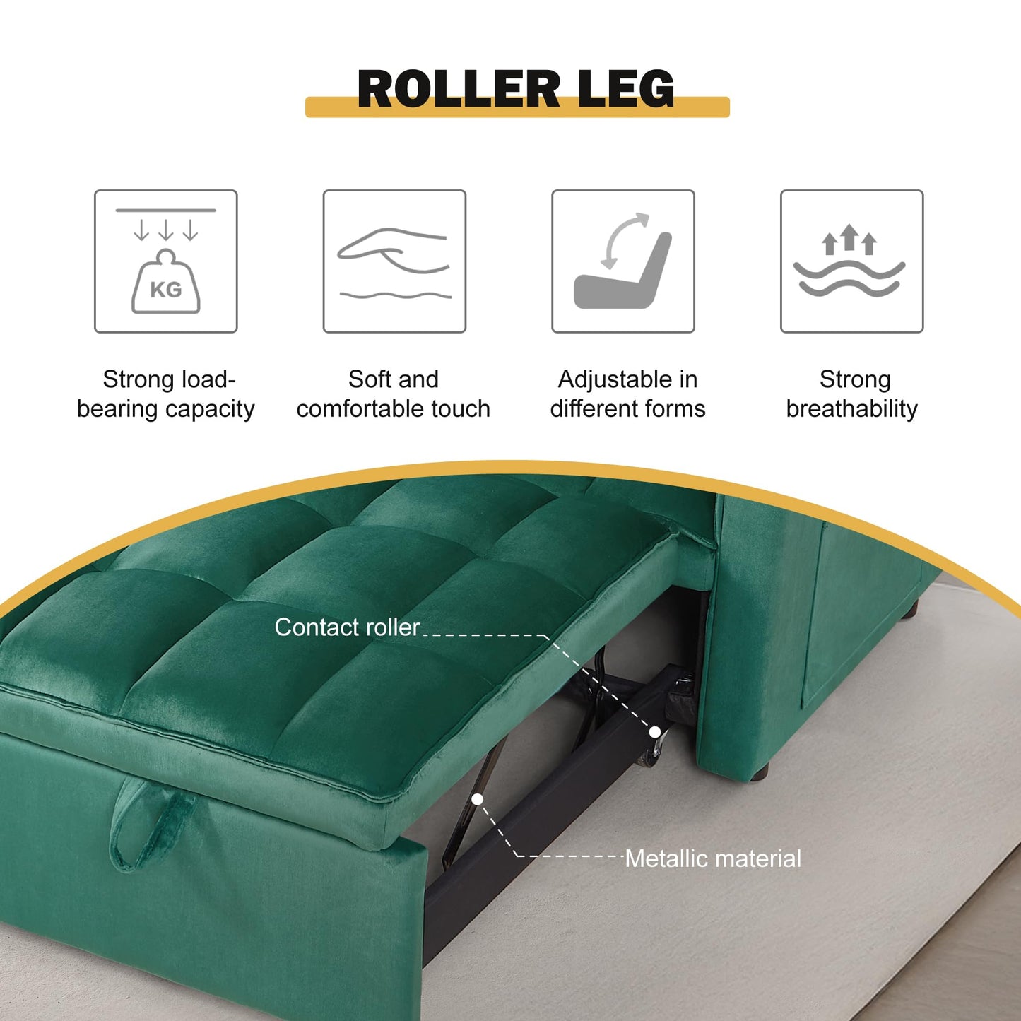 NicBex 3 in 1 Convertible Sofa Bed, Pull Out Couch Bed with Adjustable Backrest, Velvet Fabric Sleeper Sofa with Side Pocket, Loveseat Sleeper Sofa for Small Space, Living Room, Bedroom, Green