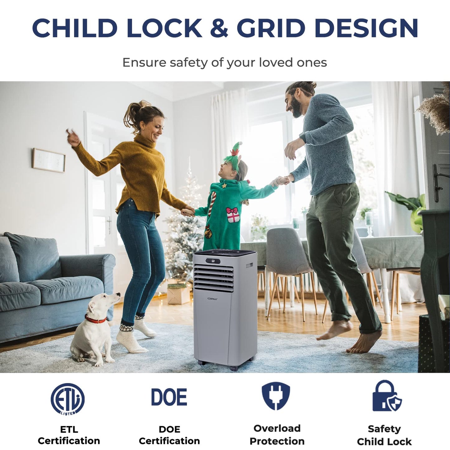 COSTWAY Portable Air Conditioner, 10000BTU Air Cooler with Drying/Fan/Sleep Mode, 2 Speeds, 24H Timer, Remote Control, Portable AC for Home & Office, Cools Room up to 350 Sq. Ft, Window Kit Included