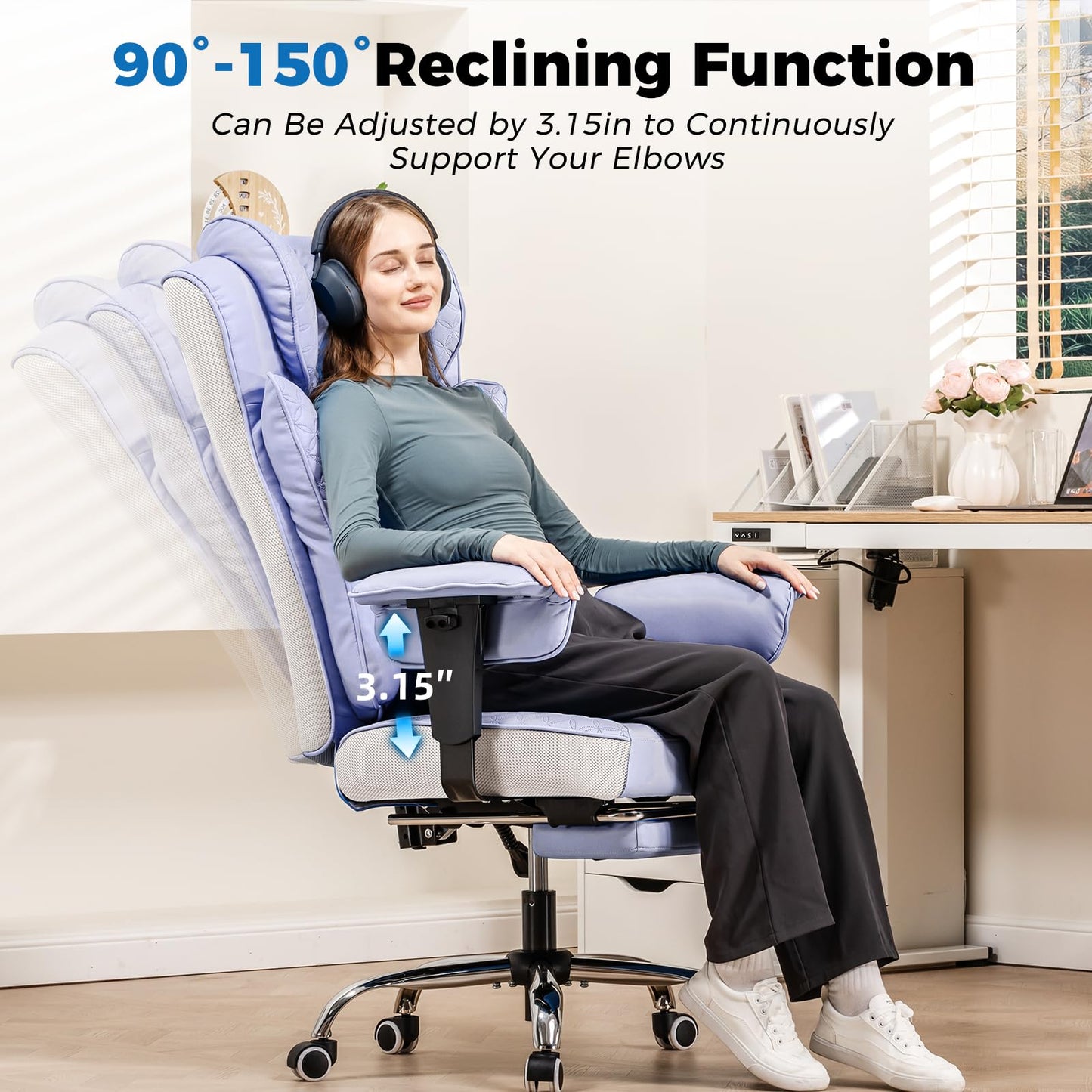 GTPLAYER Big and Tall Office Chair, Wide Ergonomic Gaming Chair with Deluxe Embossing Designed Leather with Foot Rest,150°Reclining Adjustable Soft Armrests Pocket Spring Back Support and Pillow