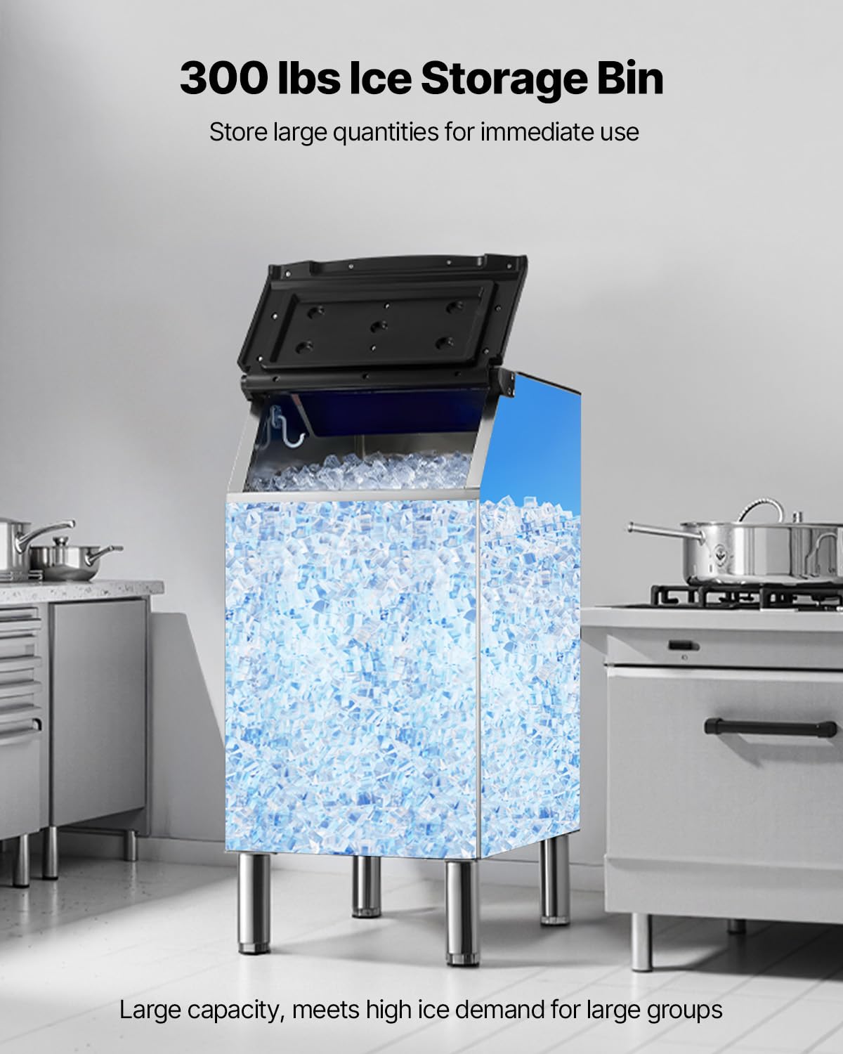 VEVOR Commercial Ice Maker Storage Bin, 300 LBS Capacity Ice-Bin, Stainless Steel Commercial Ice Storage Bin with Adjustable Anti-Slip Rubber Feet, Suitable for Restaurant Hotel and Beverage Shops