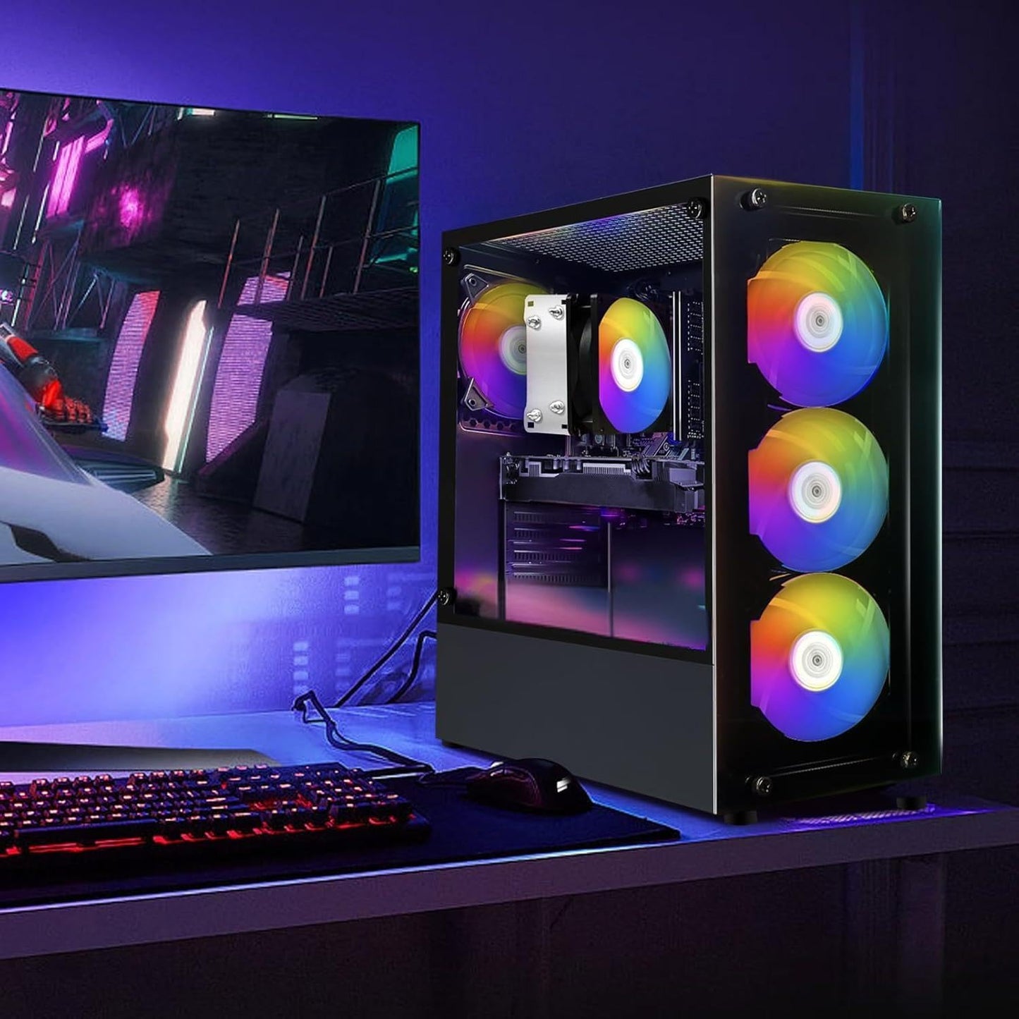 STGAubron Gaming PC Desktop Computer, AMD Ryzen 5 2600 up to 3.9G, GeForce RTX 2060 6G, 16G DDR4, 512G SSD, 600M WiFi, BT 5.0, RGB Fan x4, Windows 11 Home