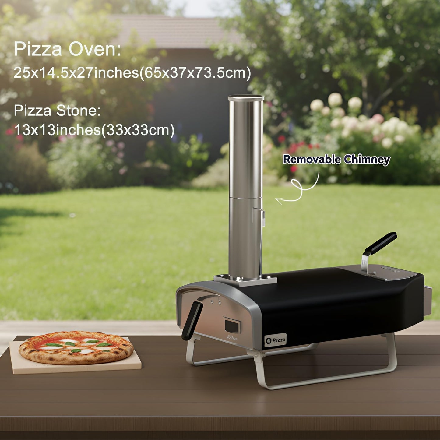 Q Pizza Portable Wood Fire Pizza Oven with Folding Legs, Outdoor Pizza Stove with Chimney for Outdoor Kitchen, Camping, RV, Tailgating, Beach, Backyard Pizza Maker, PS107