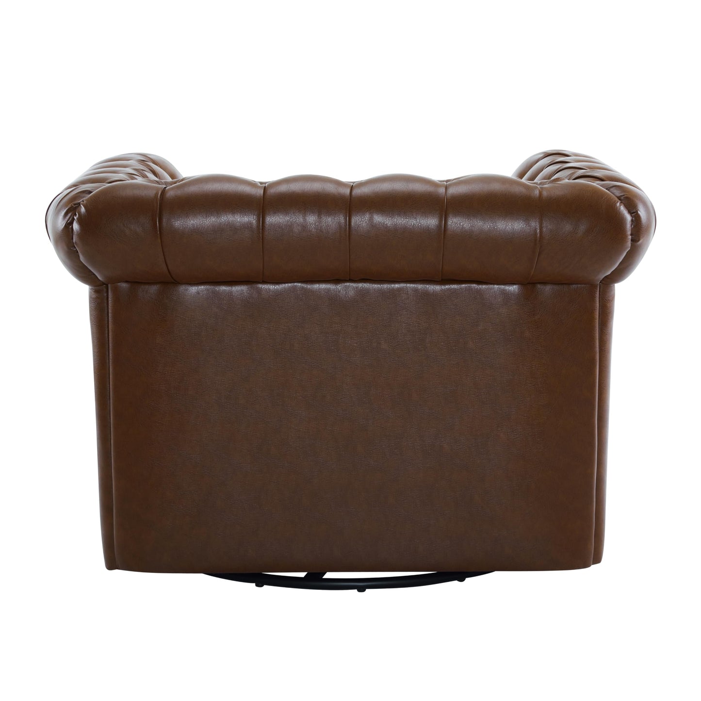 Christopher Knight Home Oakley Chesterfield Faux Leather Upholstered Club Chair, Button-Tufted 360° Swivel Sofa, Scrolled Arm Living Room Sofa, No Assembly Required Furniture, Dark Brown
