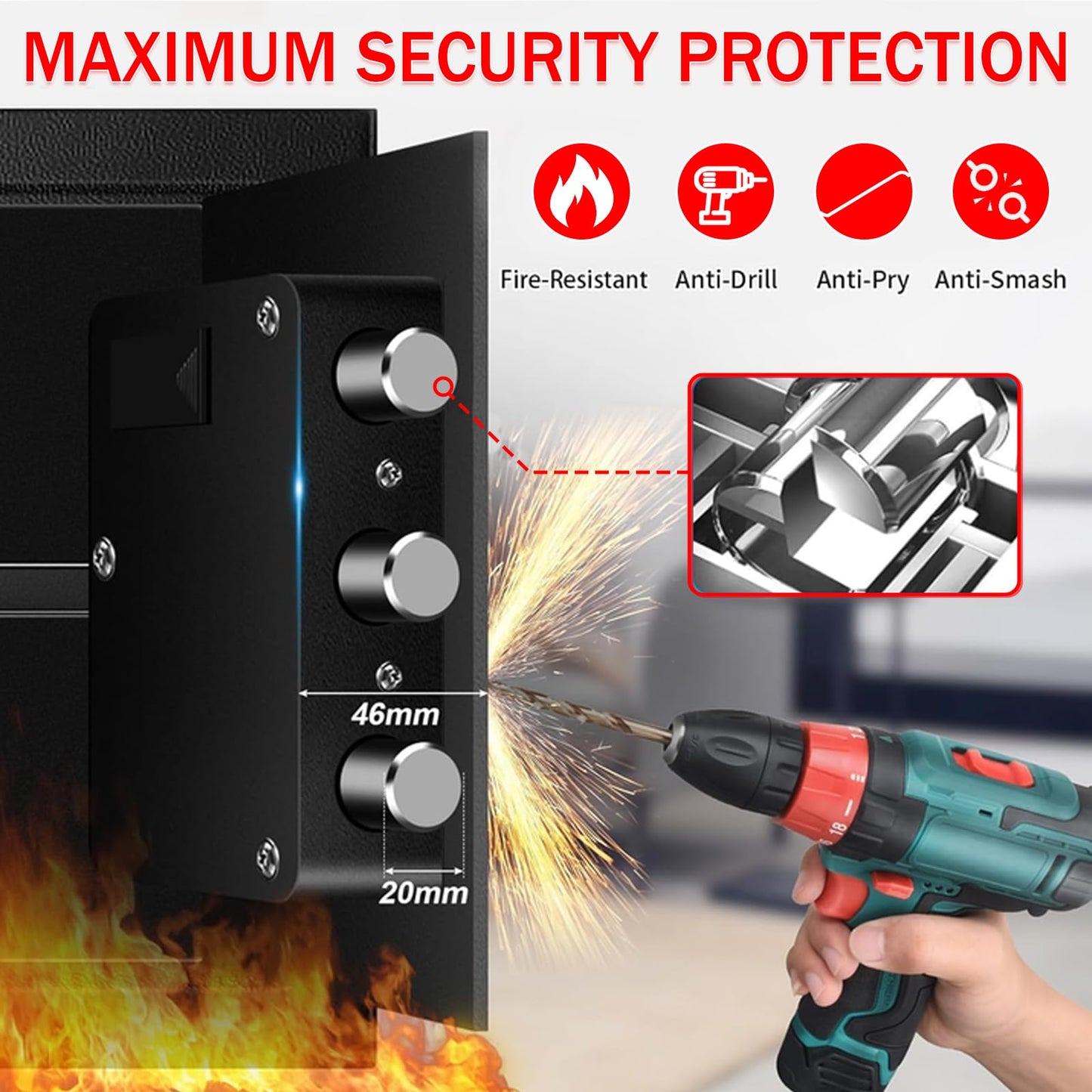 6.2 Cuft Large Home Safes Water and Fireproof with Digital Keypad & Key Lock, Fire Security Safe Box with 3 Removable Shelves, Fireproof Safes for Money Documents Jewelry, 27.56"H x13.78"W x 11.81"D