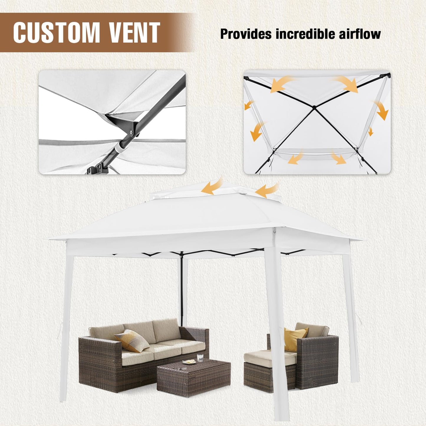 INTER HUT 11x11 Pop Up Gazebo Tent with Mesh Netting, Instant Outdoor Canopy with UPF 50+ UV Protection, Water Resistant, White