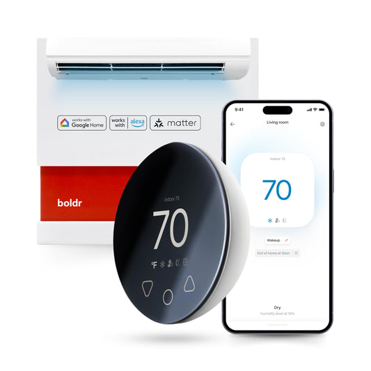 Boldr Klima Smart Thermostat for Air Conditioners, Window A/C, Mini Splits & Heat Pumps - Alexa & Google Home Compatible, WiFi Control App, Energy Saving, Easy DIY Install, Aluminum Silver