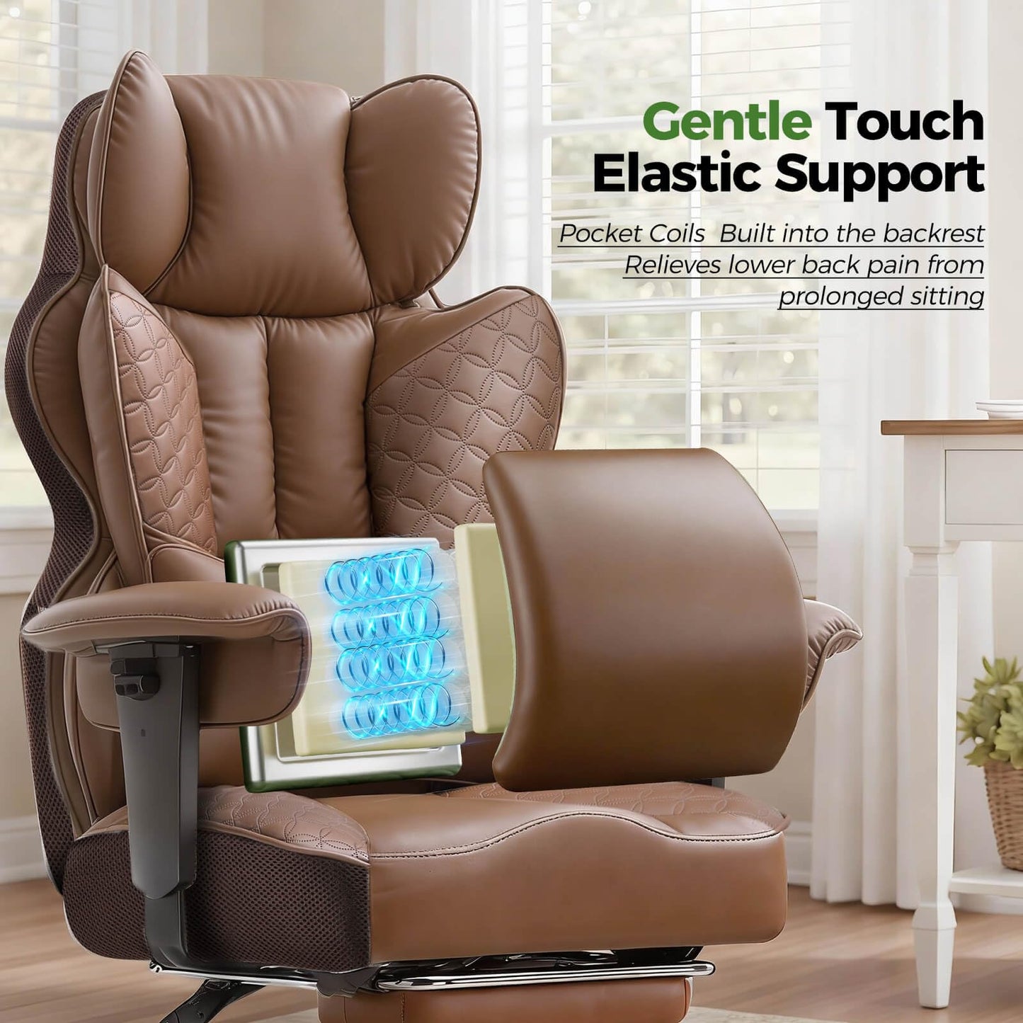 GTPOFFICE Big and Tall Office Chair 400LBS Wide Seat Computer Gaming Chair with Footrest & Comfy Lumbar Support, Leather High Back Executive Chair with Ergonomic Pressure Relief Seat Cushion, Brown