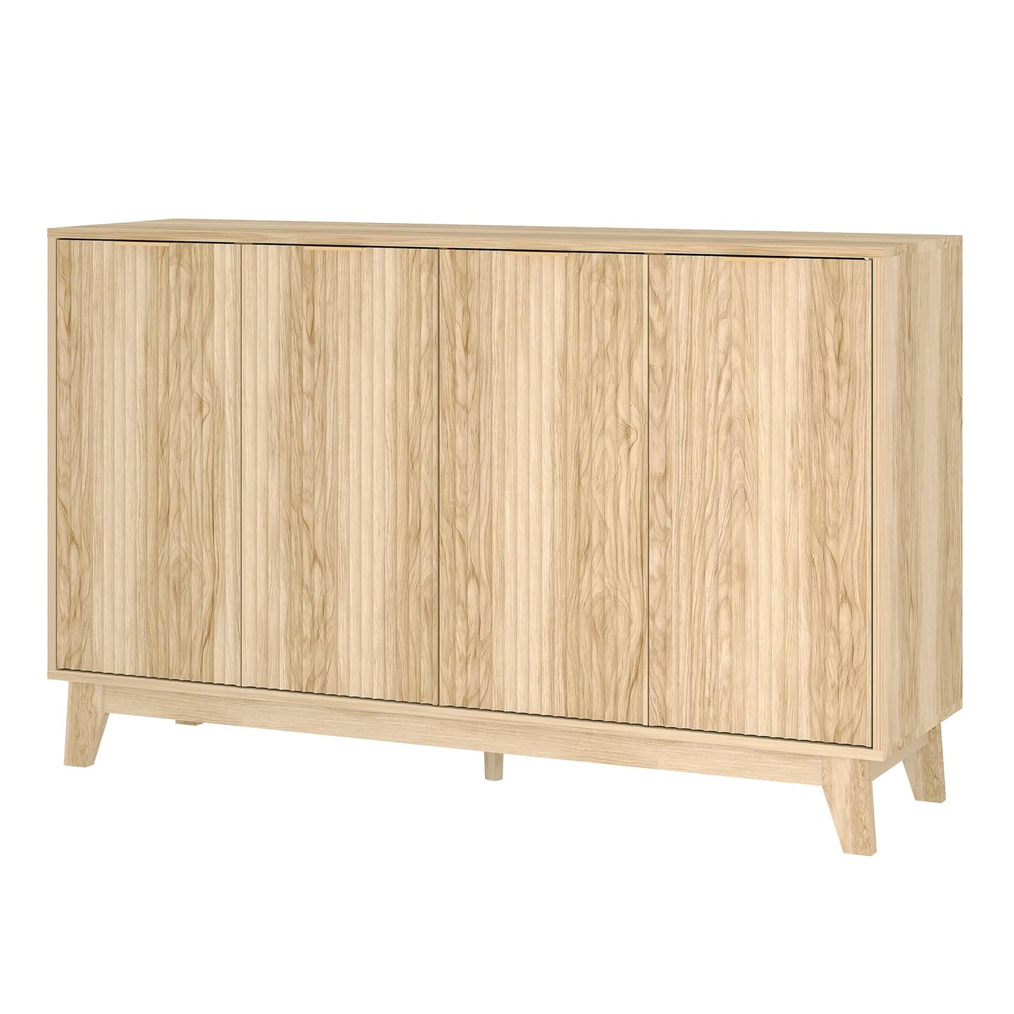 GarveeLife Modern Fluted TV Stand, 55" Buffet Cabinet with 4 Doors, Entertainment Center with Large Storage Cabinets w/Adjustable Shelf for Bedroom, Kitchen, Coffee Bar, Living Room, Entryway, Hallway