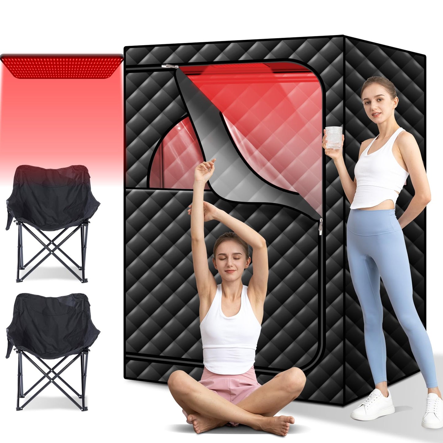 amocane Portable Infrared Sauna with 660nm Red Light, 2 Person Red Light Sauna Spa for Home, Full Body Personal Tent with 2 Large Chairs, Remote Control, Dry Heated for Gym/Pilates/Garage
