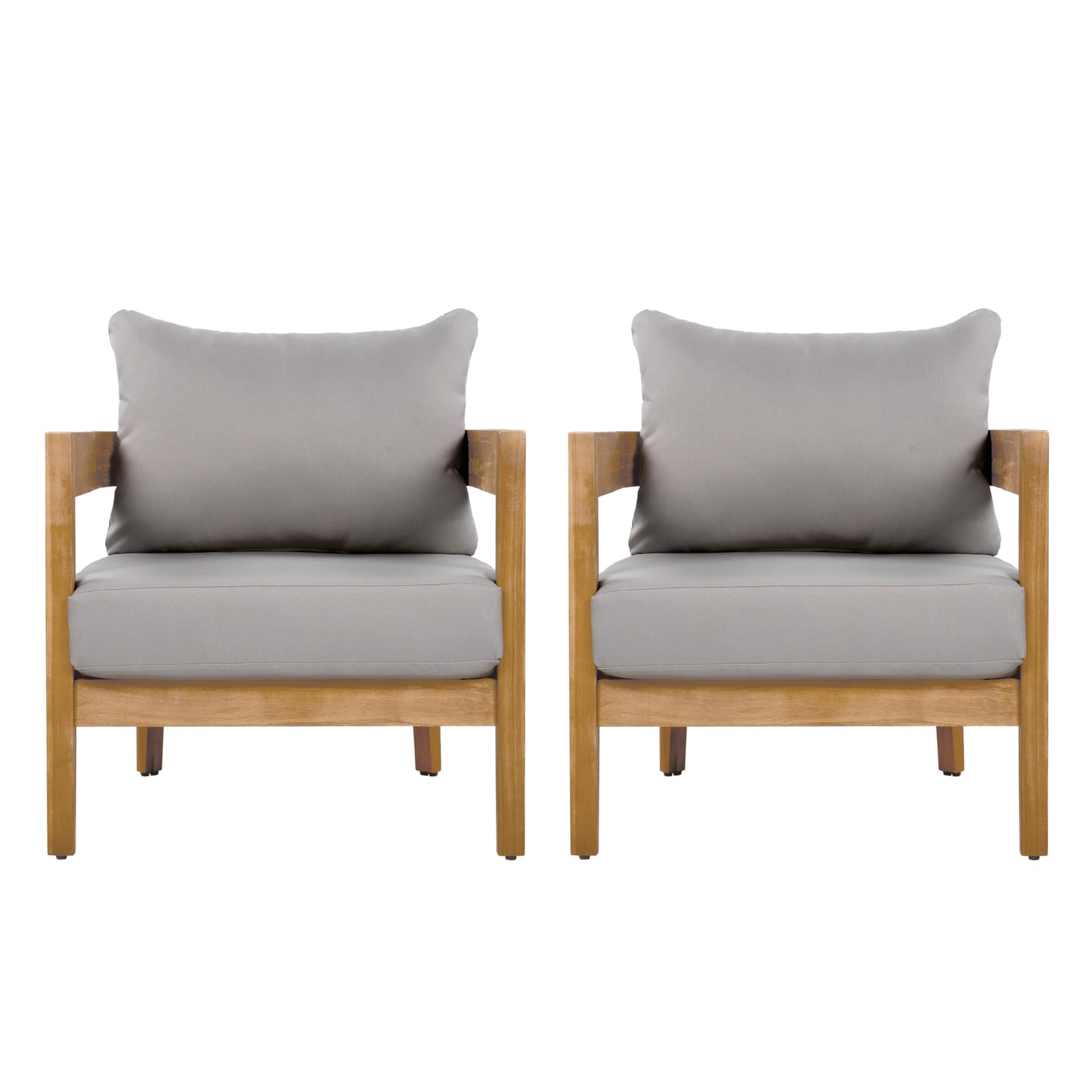 Christopher Knight Home Nadine Acacia Wood Club Chairs Set of 2, Outdoor Accent Chair, Tub Shape Design Armchair, Comfort Cushion Seating, Slat Open Back Reading Sofa for Balcony Garden, Teak+Gray