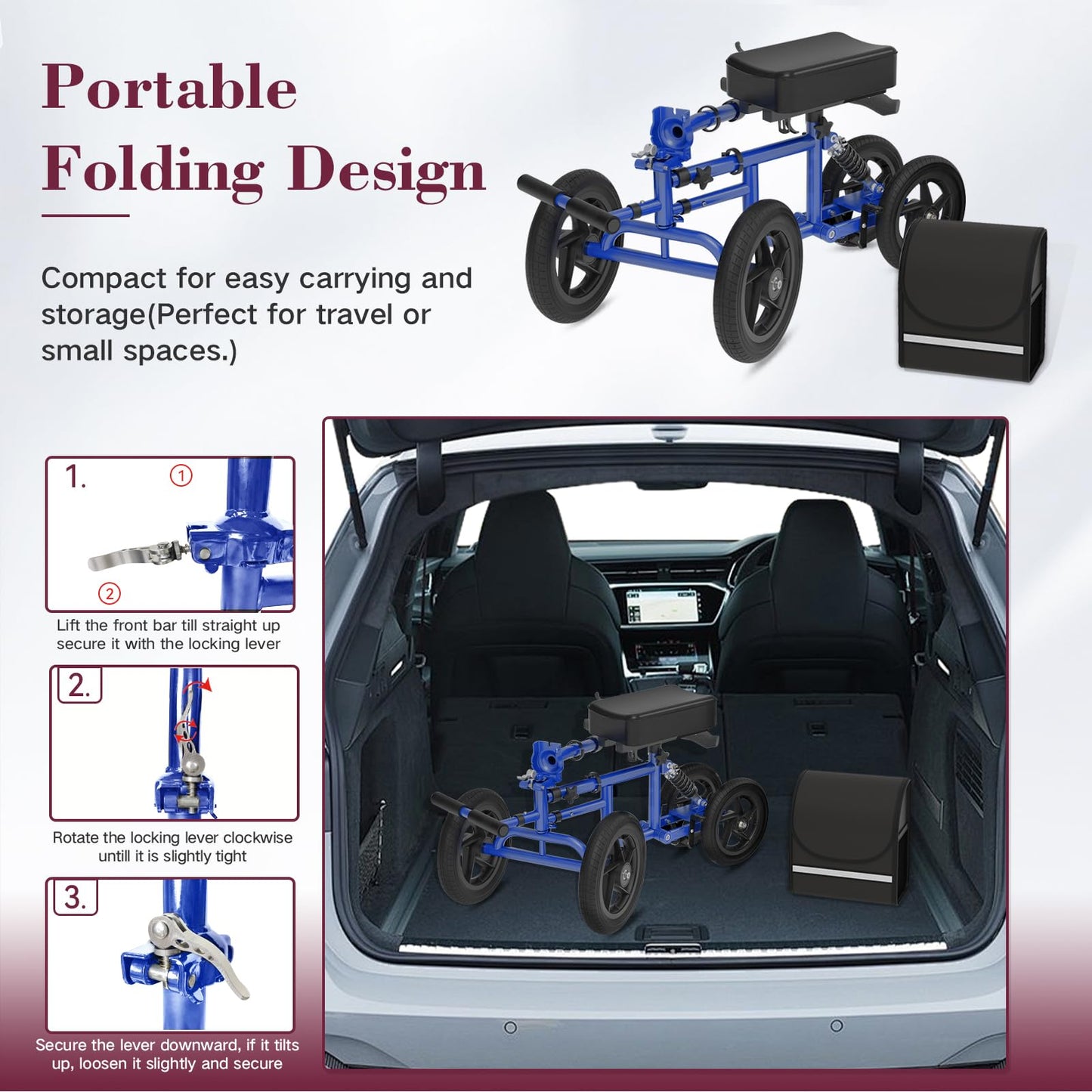 Fvzzin All Terrain Knee Scooter for Adults, Foldable Rolling Knee Scooter with DIY Stickers & Shock Absorber, Steerable Knee Walker for Broken Foot, Ankle Injuries & Surgery, Better Crutch Alternative