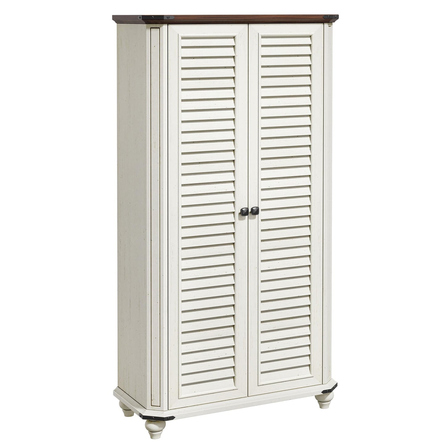 DWVO 4-Tier Storage Cabinet with 2 Shutter Doors, Farmhouse Kitchen Pantry Cabinet with Adjustable Shelves, Wooden Cabinet for Kitchen, Dining Room, Living Room, Office, Rustic White