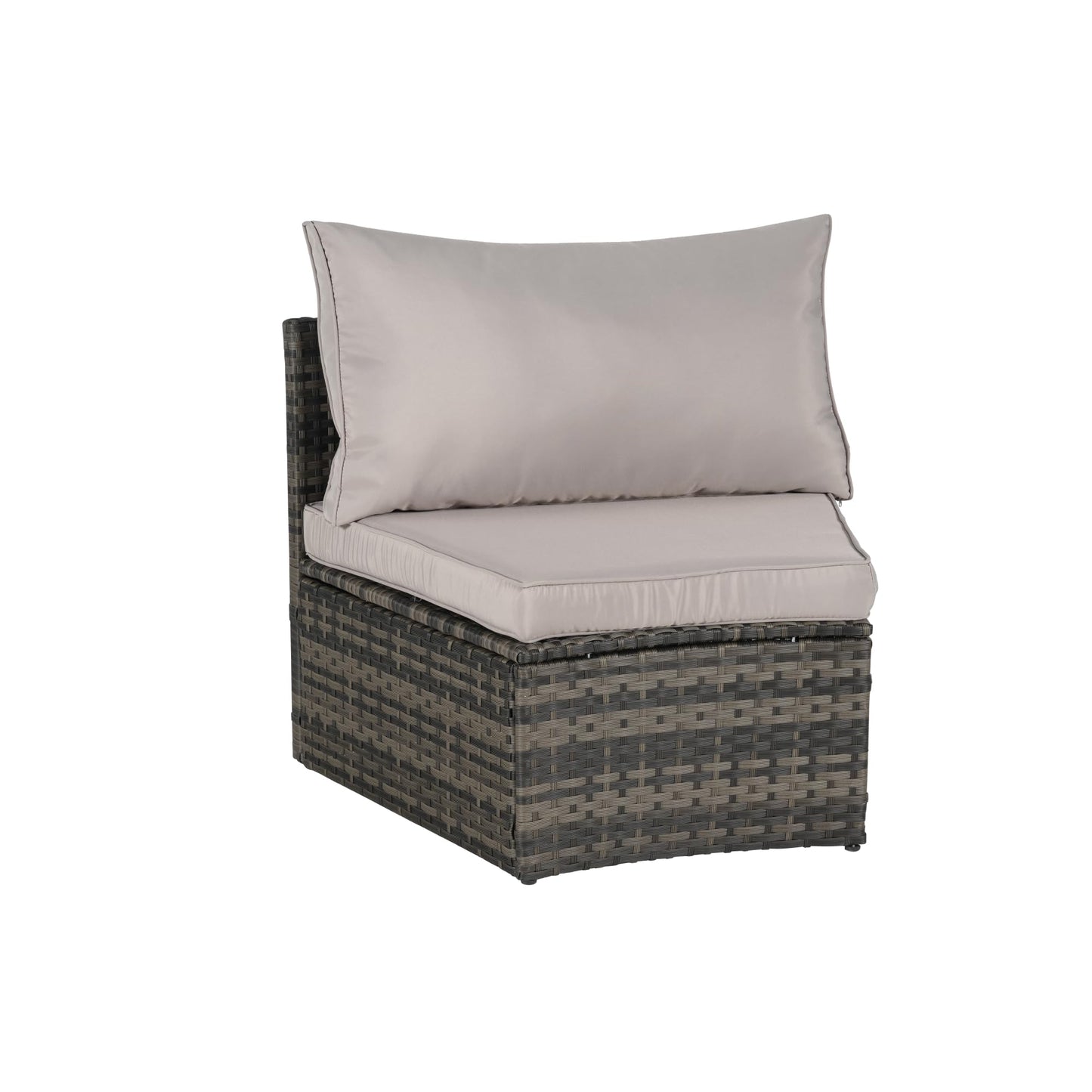 KEIKI Outdoor Patio Furniture 7-Piece Half-Moon Curved Sectional Sofa Set, All-Weather Wicker Patio Conversation Set with Round Coffee Table and 2 Storage Armrests for Poolside Backyard, Light Gray