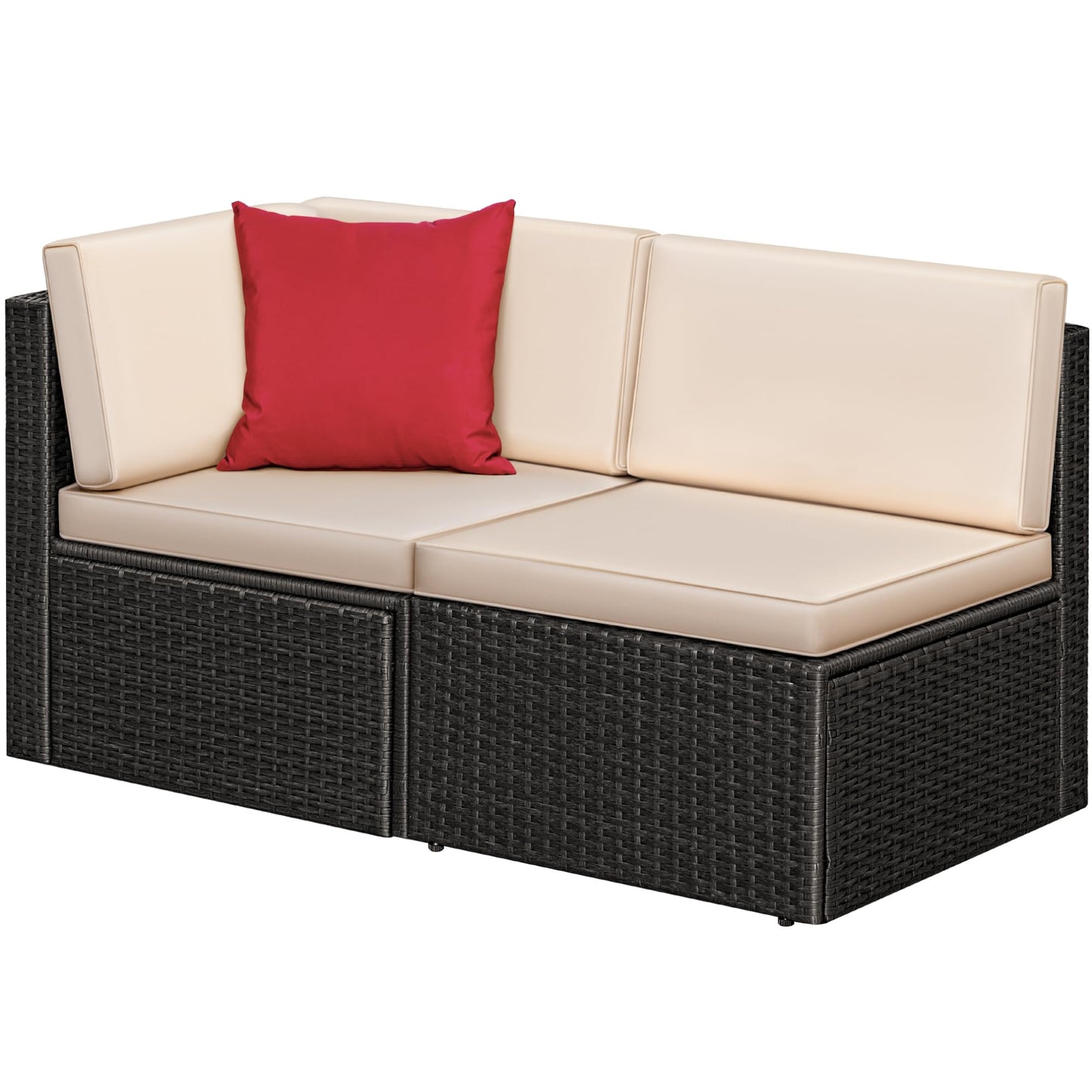 Greesum 2-Piece Patio Conversation Set Wicker Rattan Furniture Outdoor Sofa with Cushions,Pillows for Porch,Lawn and Yard, Beige