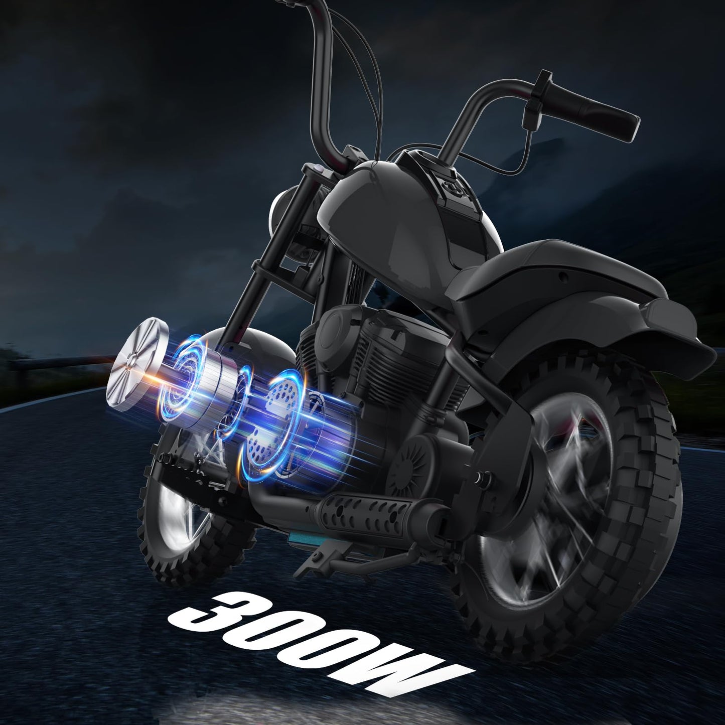 Electric Motorcycle for Kids, 24V 250W Kids Electric Dirt Bike, Two Speed Max Up to 14MPH & 60 Minutes Continuous, with Led Lights, Leather Seat, Rear Brake, Electric Motorbike for Kids/Teens, Black