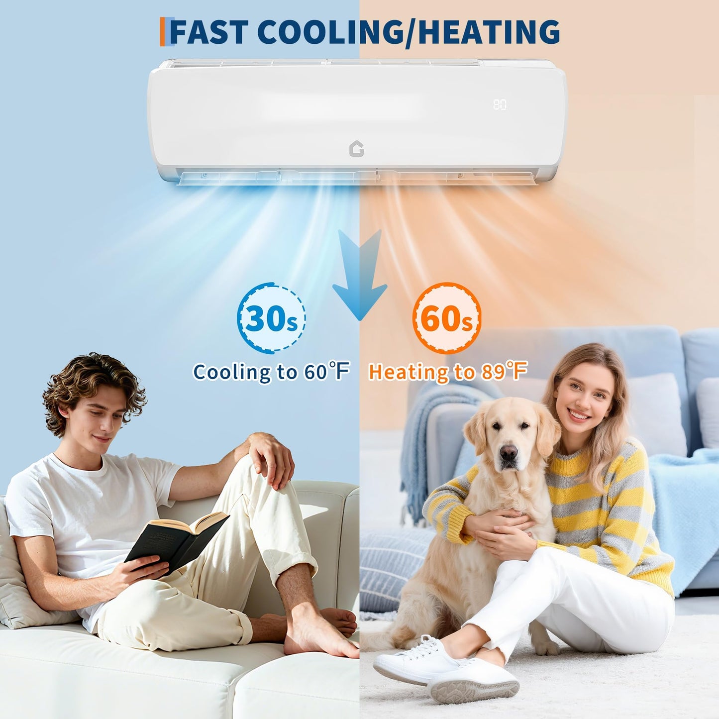 19 SEER2 Ultra-Quiet Mini Split AC | 9000 BTU 3-in-1 Cooling/Heating/Dehumidifier | 115V Inverter Heat Pump | 42dB Whisper Operation | 10ft Line Set | White Modern Design