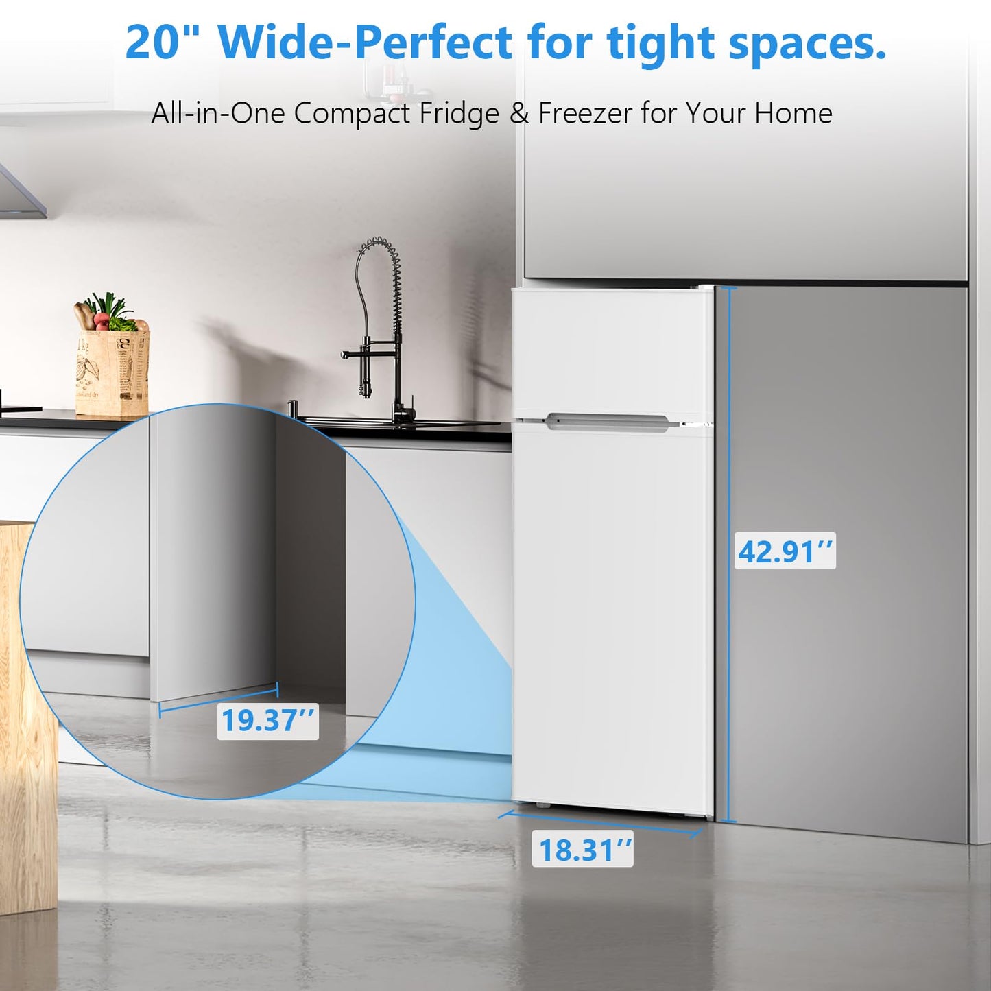 Electactic 4.5 Cu.Ft Mini Fridge with Freezer, 2-Door Compact Refrigerator With 2 Removable Shelves, 3 Level Adjustable Thermostat, Quiet Efficient for Kitchen, Office, Dorm, Apartment-Classic White