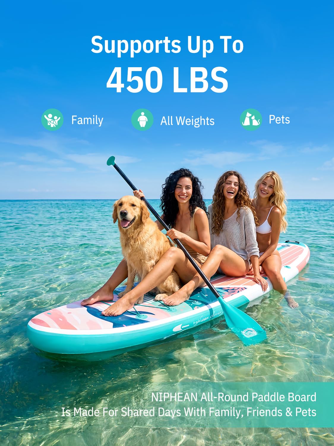 Niphean Inflatable Stand Up Paddle Board with SUP Accessories, Anti-Slip EVA Deck, 10’6’’ Inflatable Paddle Boards for Adults & Youth of All Skill Levels (Dolphin Dreamscape)
