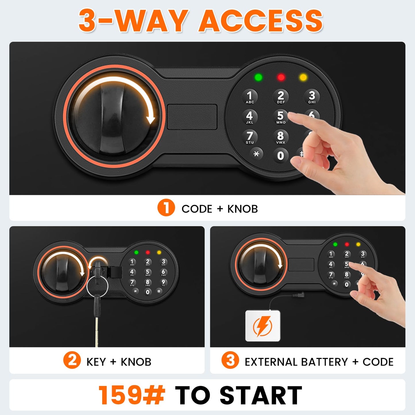 35-Min 1700°F Fireproof Safe for Home Documents, 27.6" Tall Large Safe Box for Office Security, 64LBS Heavy-Duty Safe with Alarm System and Sensor LED Light, Fire Safe for Cash