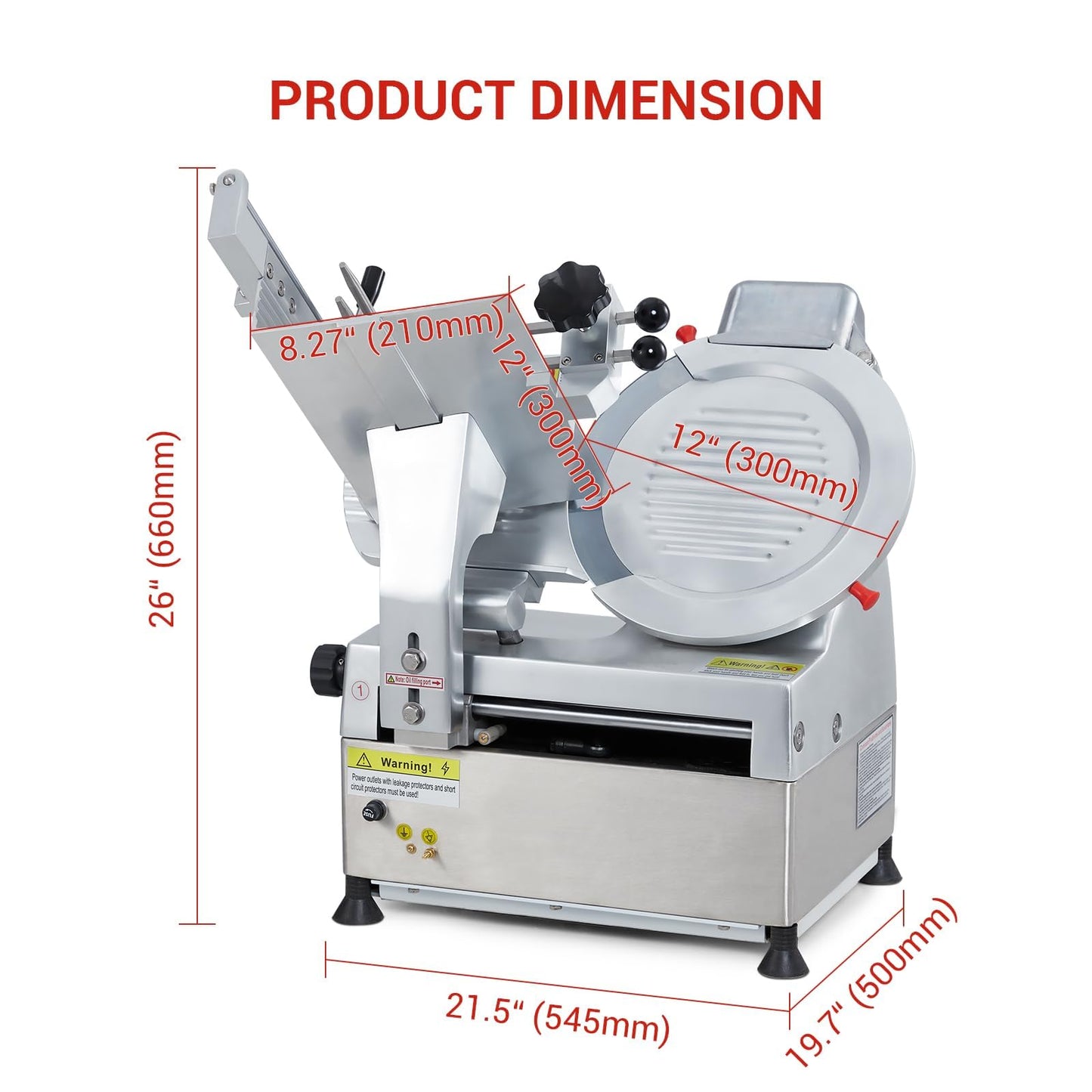 550W Automatic Commercial Meat Slicer - 12.6" Carbon Steel Blade, Double-motor Food Cutter with 0-15mm Adjustable Thickness, Low Noise