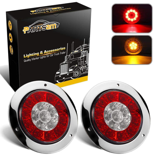 Partsam 4in Round Truck Trailer LED Tail Lights - Red/Amber, Sealed Dual Color, Model 4350421365, 2-Pack