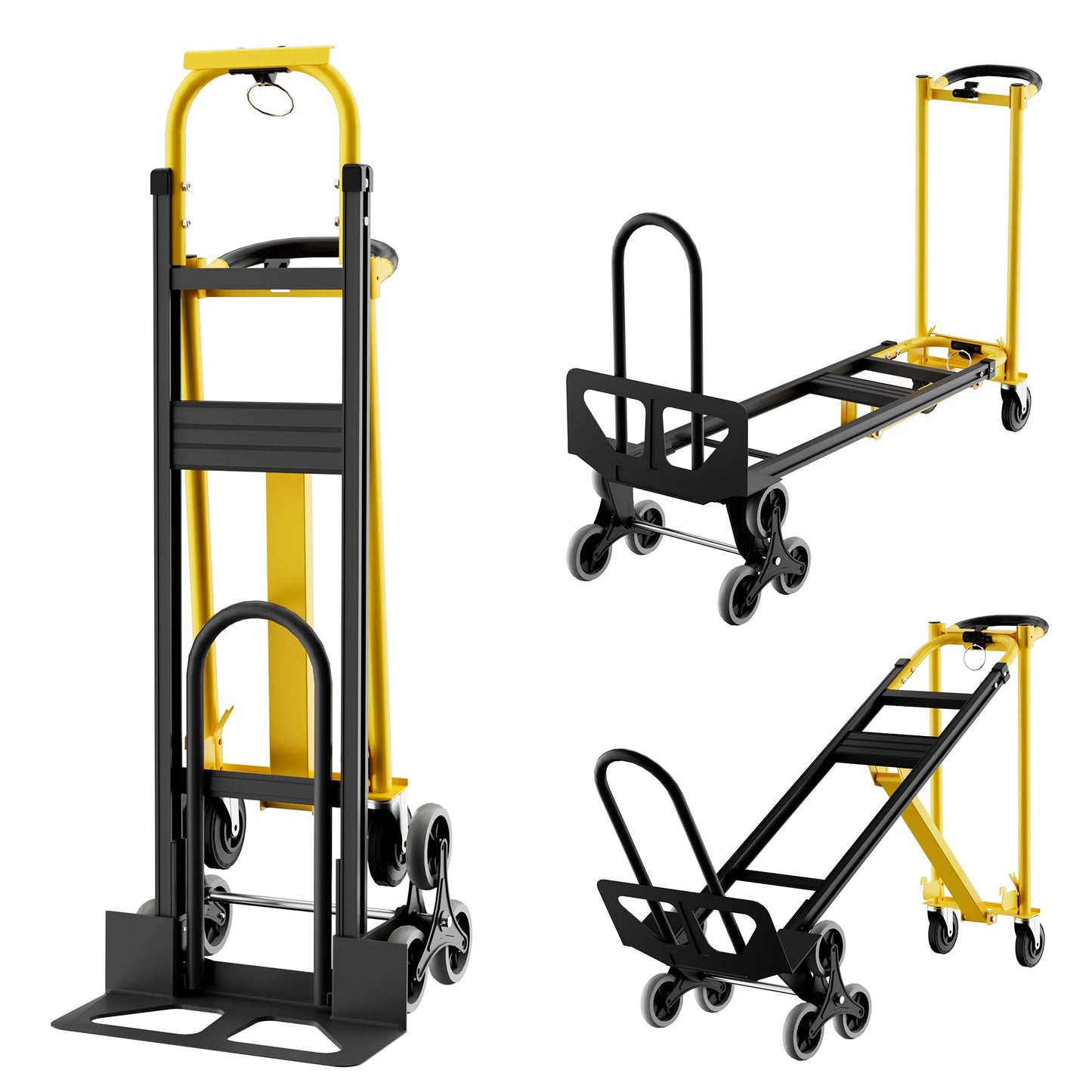 Heavy Duty Aluminum Hand Truck, 3-in-1 Convertible Folding Dolly Cart, Stair Climbing Hand Truck with Wheels, Industrial Platform Trolley for Warehouse, Home, Office & Transport Moving