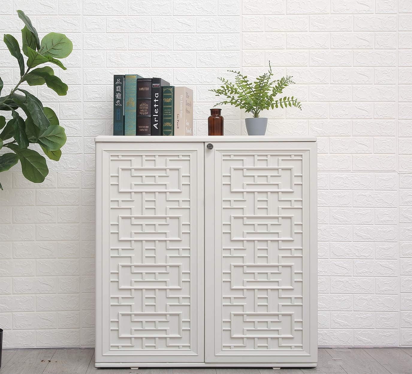 HOMSPARK Indoor/Outdoor Storage Cabinet with Doors and Shelf, 34”x15”x36” HDPE Plastic Storage Box Waterproof for Patio, Garden, Balcony, Multi-Purpose for Daily Tools, White
