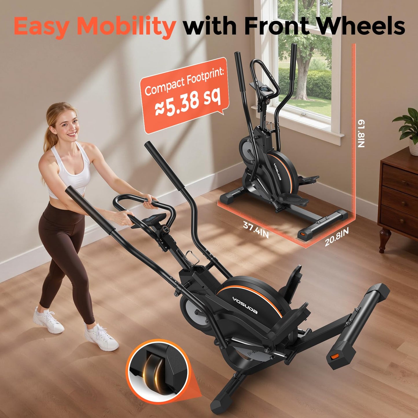 YOSUDA Elliptical Exercise Machine, Compact 3-in-1 (Elliptical + Cardio Climber + Stair Stepper) Elliptical for Home with 45°Incline, 15.5IN Stride, 16 Levels Resistance, Support Kinomap/Fed APP