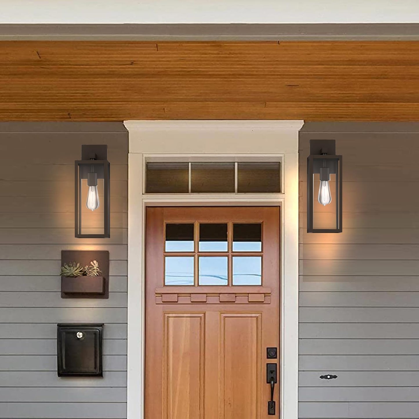 Faymart Outdoor Sconce Lights, 18 Inch Metal and Glass Wall Lantern, Oil Rubbed Bronze, 2 Pack for Porch Garage Balcony
