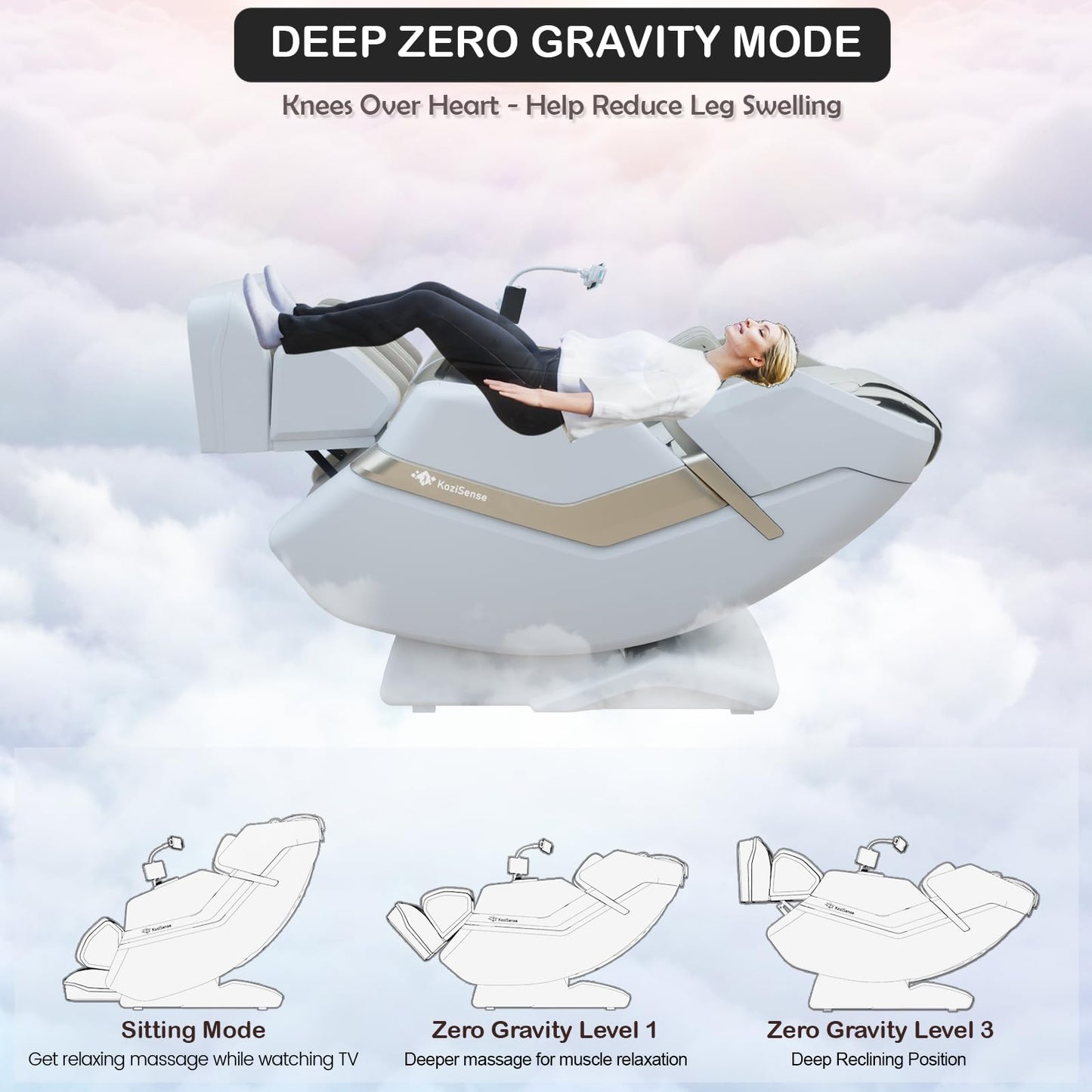 KoziSense KZ-313 2026 Heated Jade Roller Massage Chair Full Body, Deep Zero Gravity SL-Track with Heat, 12 Auto Modes, 6 Custom Programs, Backlit Touch Screen, Voice Control, Wireless Charger