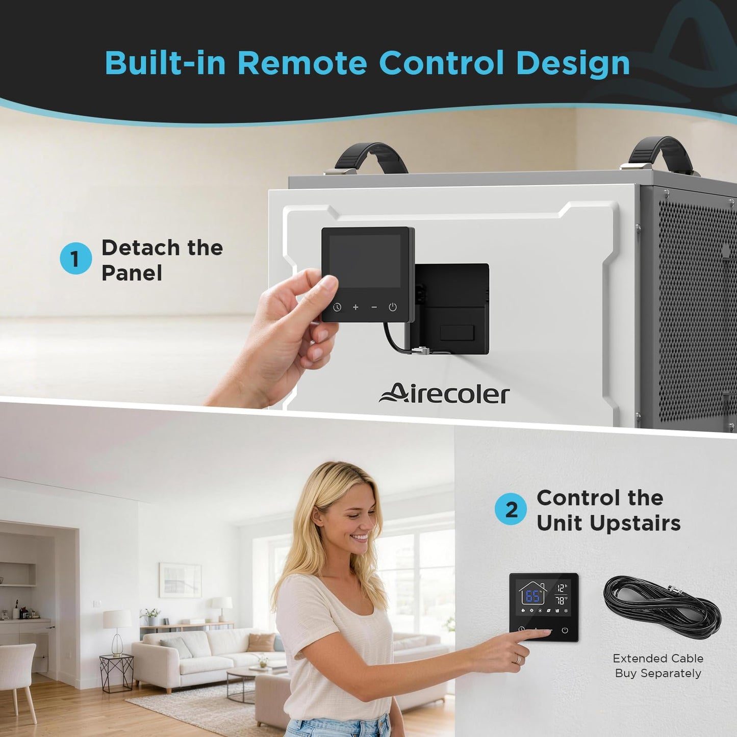 Airecoler 70 Pints Energy Star Commercial Dehumidifier with Pump, Portable Crawl Space Dehumidifiers for Basement and Home, Built-in Remote Control, Auto Defrost | Airecoler Stellar SP10