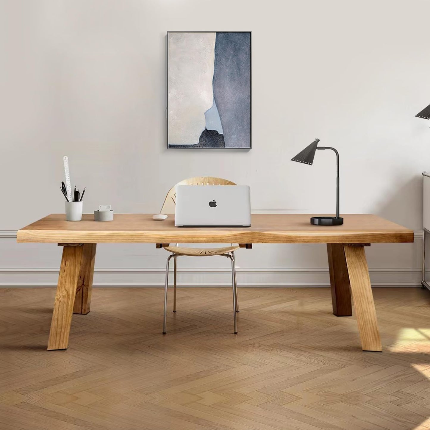 SXXjiaju Solid Wood Desk 55 inches, Live Edge Wooden Home Office Computer Desk Modern Simple Design for Writing, Study, Dining, Gaming