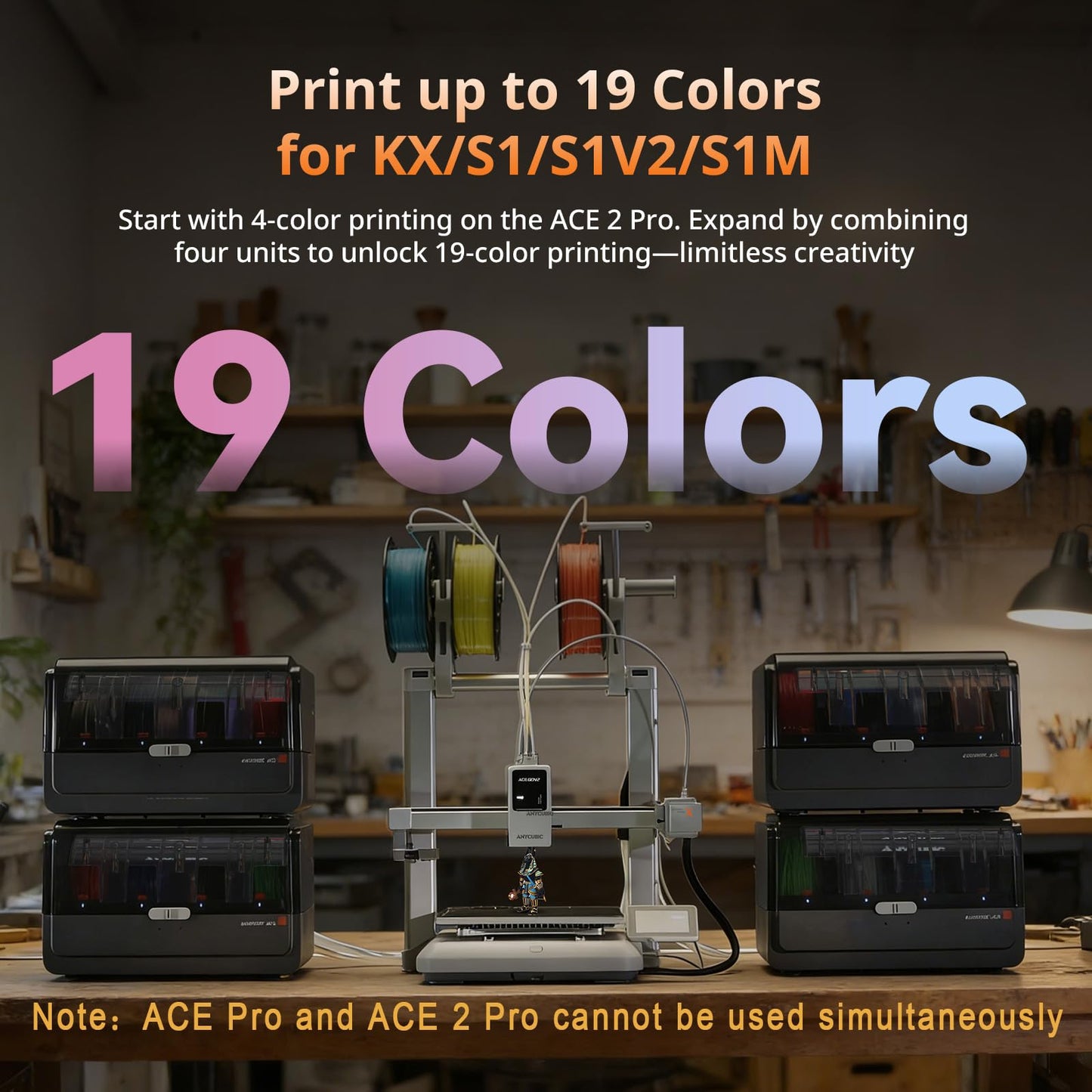 Anycubic ACE 2 Pro 3D Printer Filament Dryer Box, Compatible with Anycubic Kobra S1 and Kobra X,Multicolor Printing with 65°C Active Drying & 4 Brushless Motors, Auto-Resume & Runout Detection