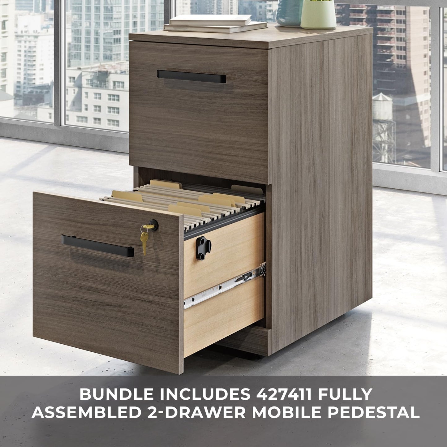 Sauder Office Works Affirm 72 X 24 Shell 2 Drawer Pedestal Ste Hudson Elm Finish