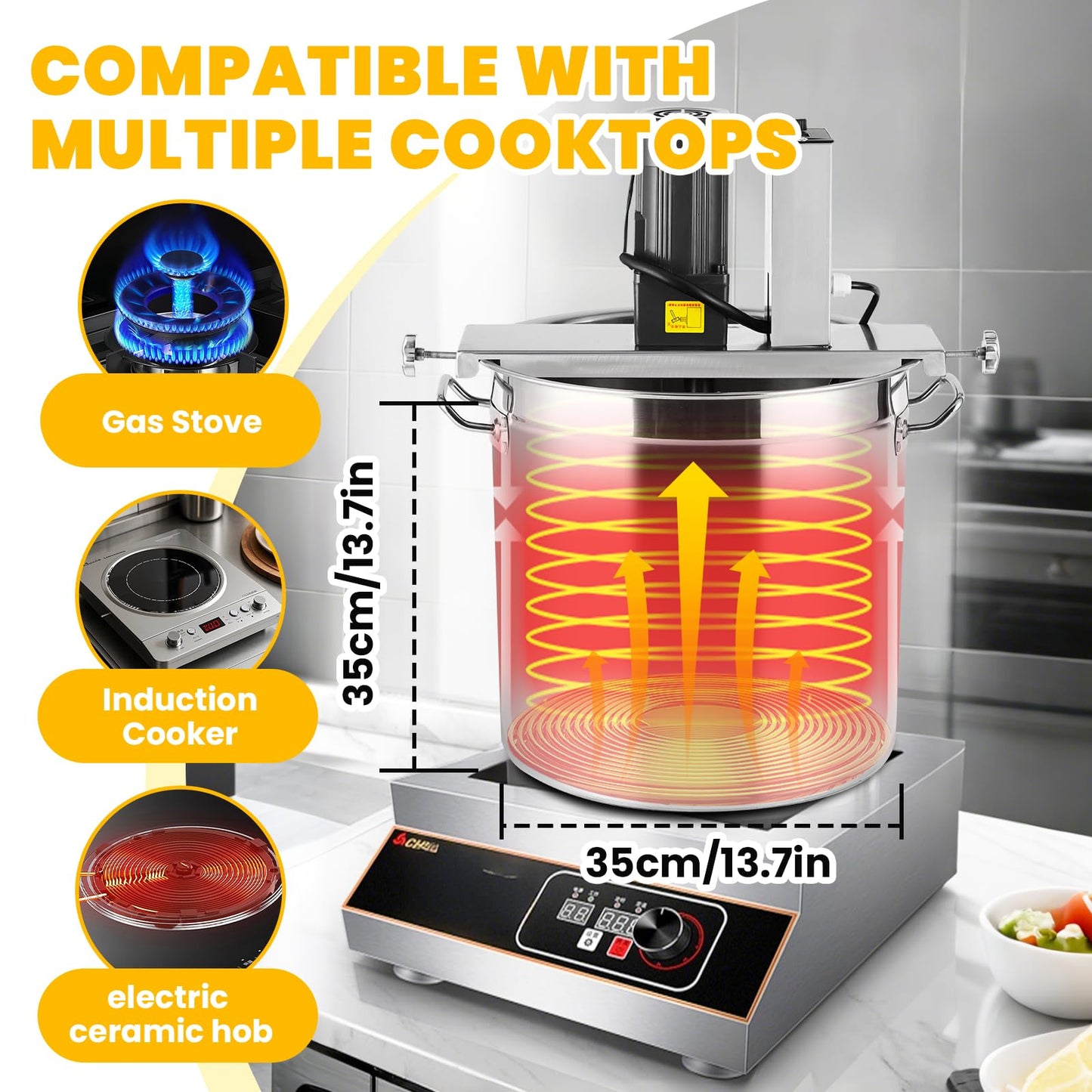 Automatic Food Mixer 25L/6.6 Gal Sauce Stirrer Frying Machine Electric Mixer Machine Commercial Pot Seasoning Bottom Soup Sauce Stirrer for for Making Jam, Sauce (110V 180W)