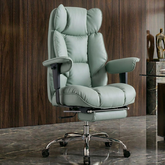 Efomao Big and Tall Office Chair 400lbs - Heavy Duty Reclining Desk Chair with Footrest, Spacious High Back PU Leather Executive Chair, Double-Layer Spring Support, Green