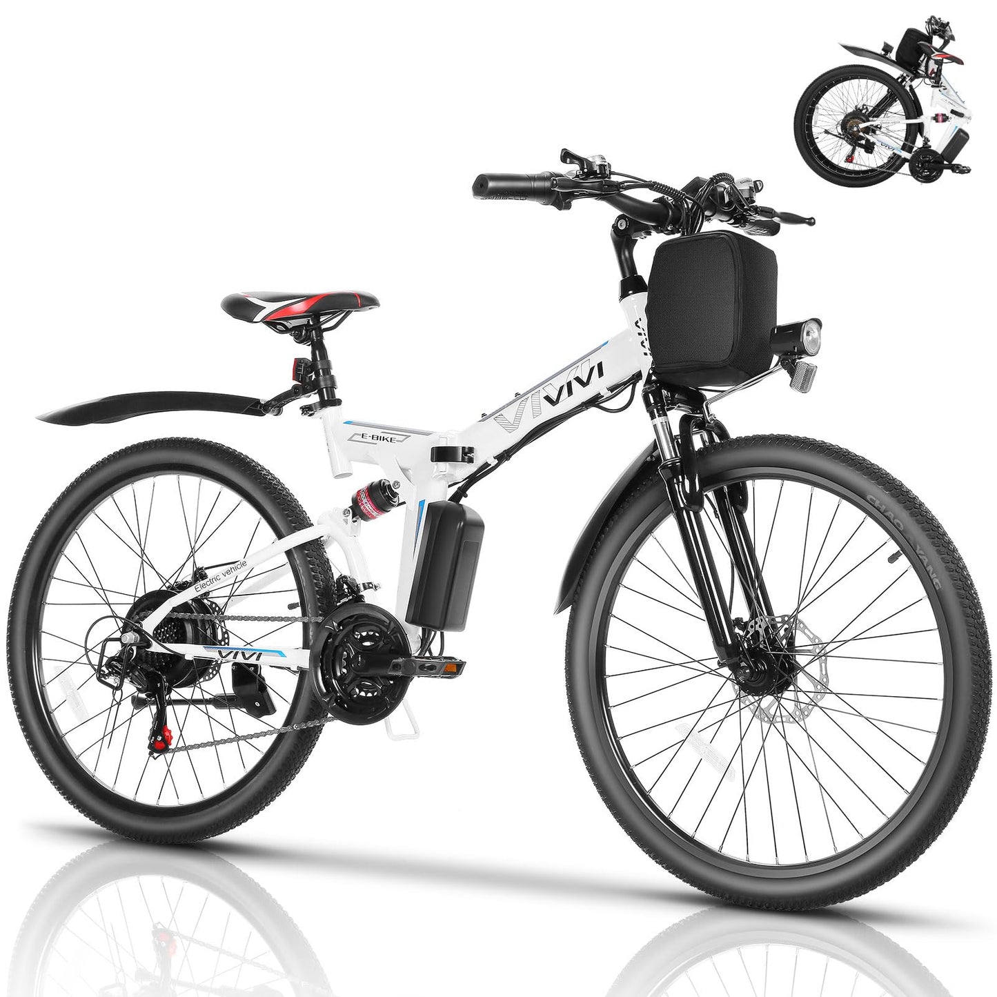 Vivi M026TGB Electric Bike 26" Electric Bike for Adults, 500W Motor Folding Electric Mountain Bike, 48V Removable Battery Ebike, 21 Speed Ebike, Up to 50 Miles, SGS Certified to UL2849
