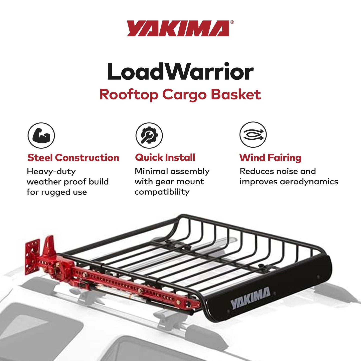 Yakima LoadWarrior Medium Sized Heavy Duty Steel Cargo Basket Roof Rack with Universal Mounting Hardware for All Yakima StreamLine Crossbars, Black